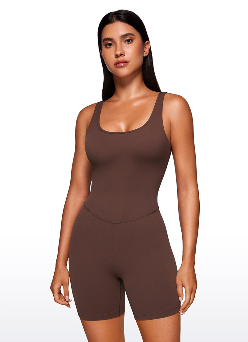 CRZ YOGA Women's Yoga Tight Fit Romper Shorts Bodysuit Jumpsuits Coffee Brown