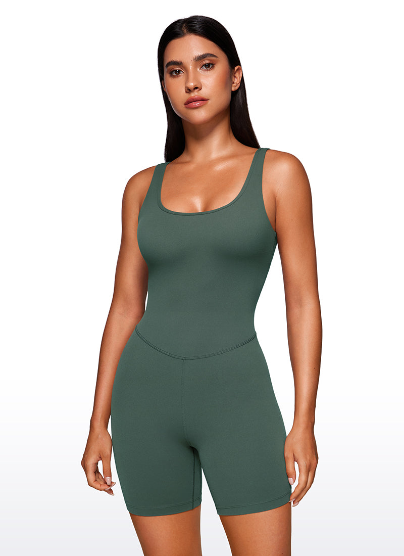 CRZ YOGA Women's Yoga Tight Fit Romper Shorts Bodysuit Jumpsuits Dark Forest Green