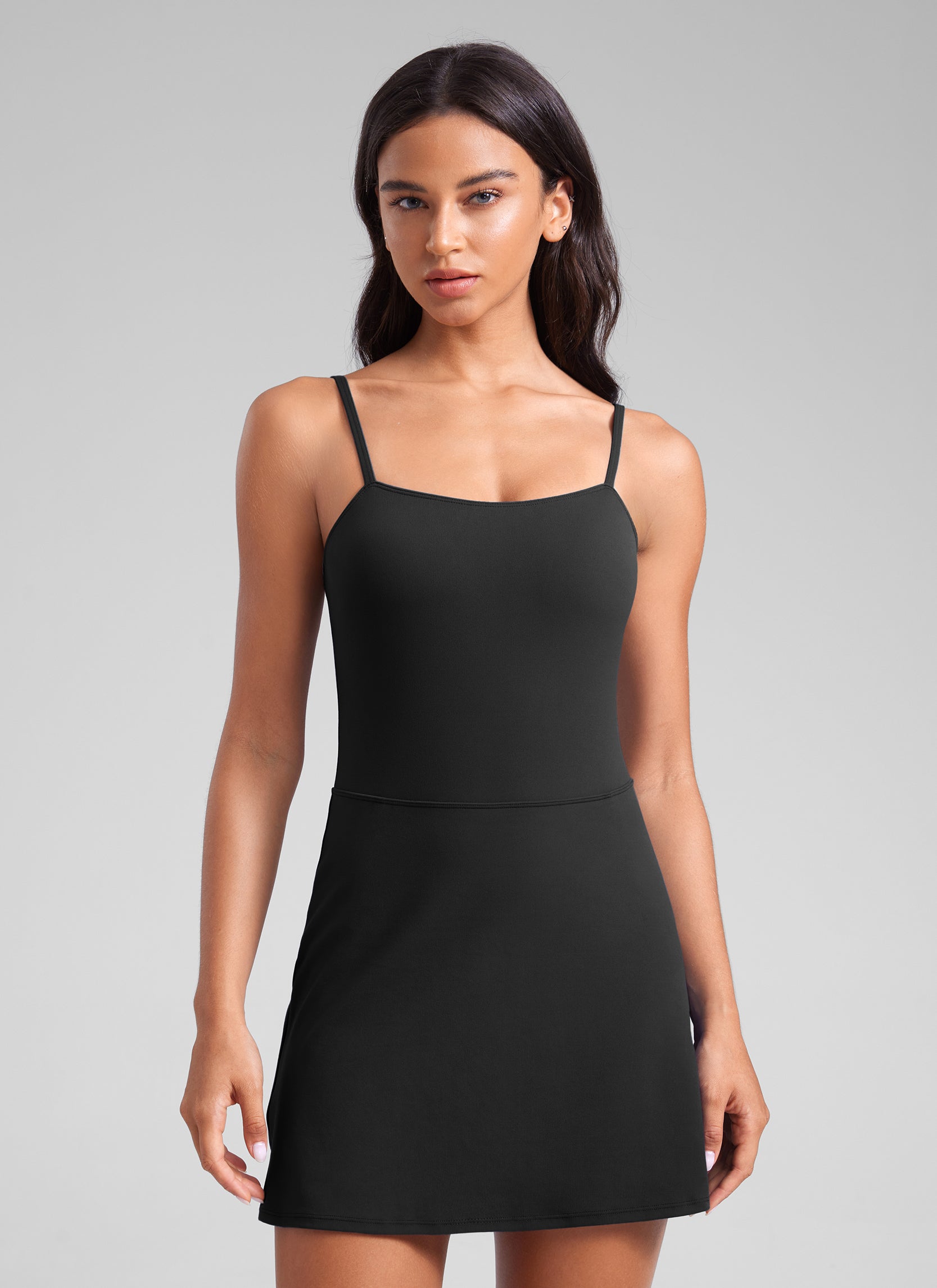 CRZ YOGA Butterluxe Spaghetti Strap Athletic Casual Tennis Dresses Black