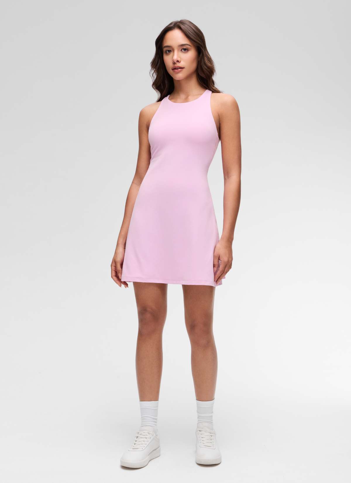 CRZ YOGA Women's Butterluxe Casual High Neck Racerback Mini Dress Vita Pink