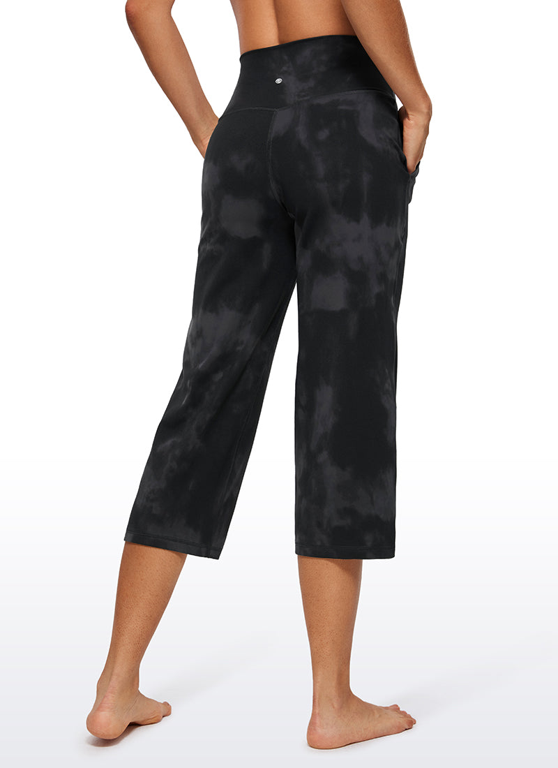 CRZ YOGA Women's Butterluxe High Rise Wide Leg Pants with Pockets 23'' Black Tie Dye Flowers