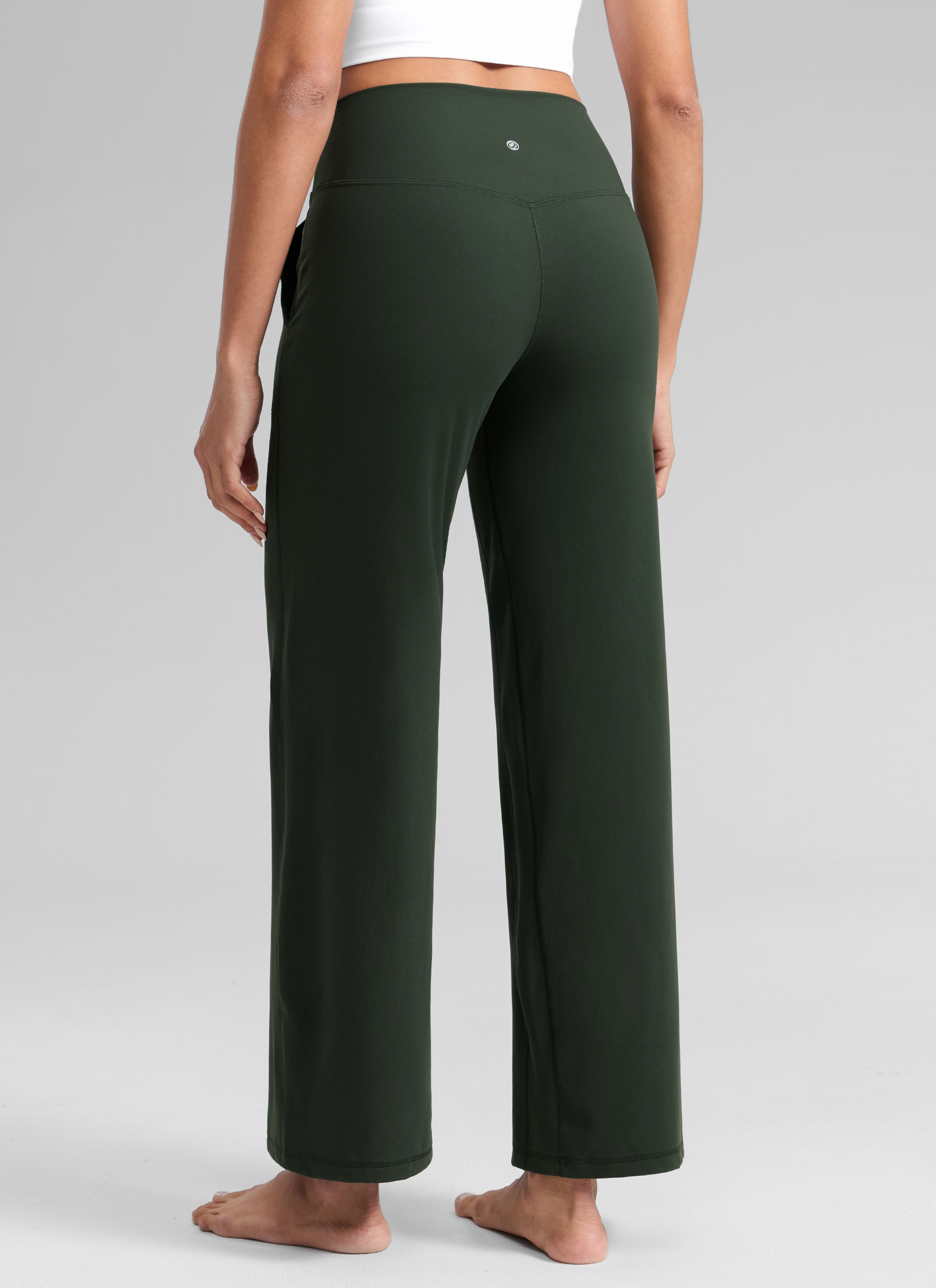 CRZ YOGA Women's Butterlift High Waisted Wide Leg Pants with Pockets Legend Green @model_info:Dany