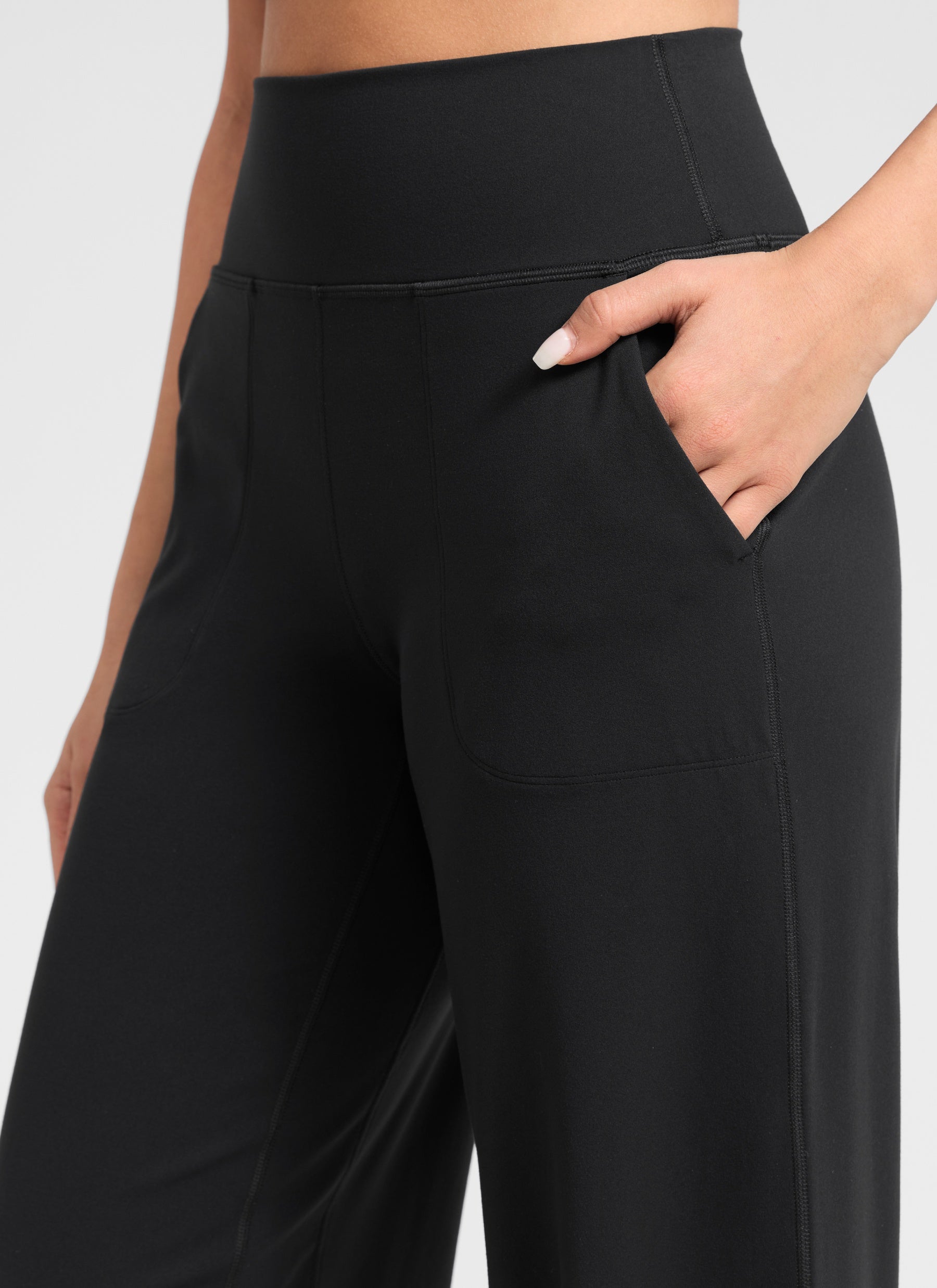 CRZ YOGA Women's Butterlift High Waisted Wide Leg Pants with Pockets Black