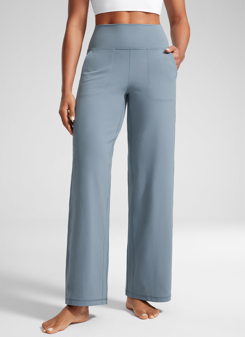 CRZ YOGA Women's Butterlift High Waisted Wide Leg Pants with Pockets Belgian Blue
