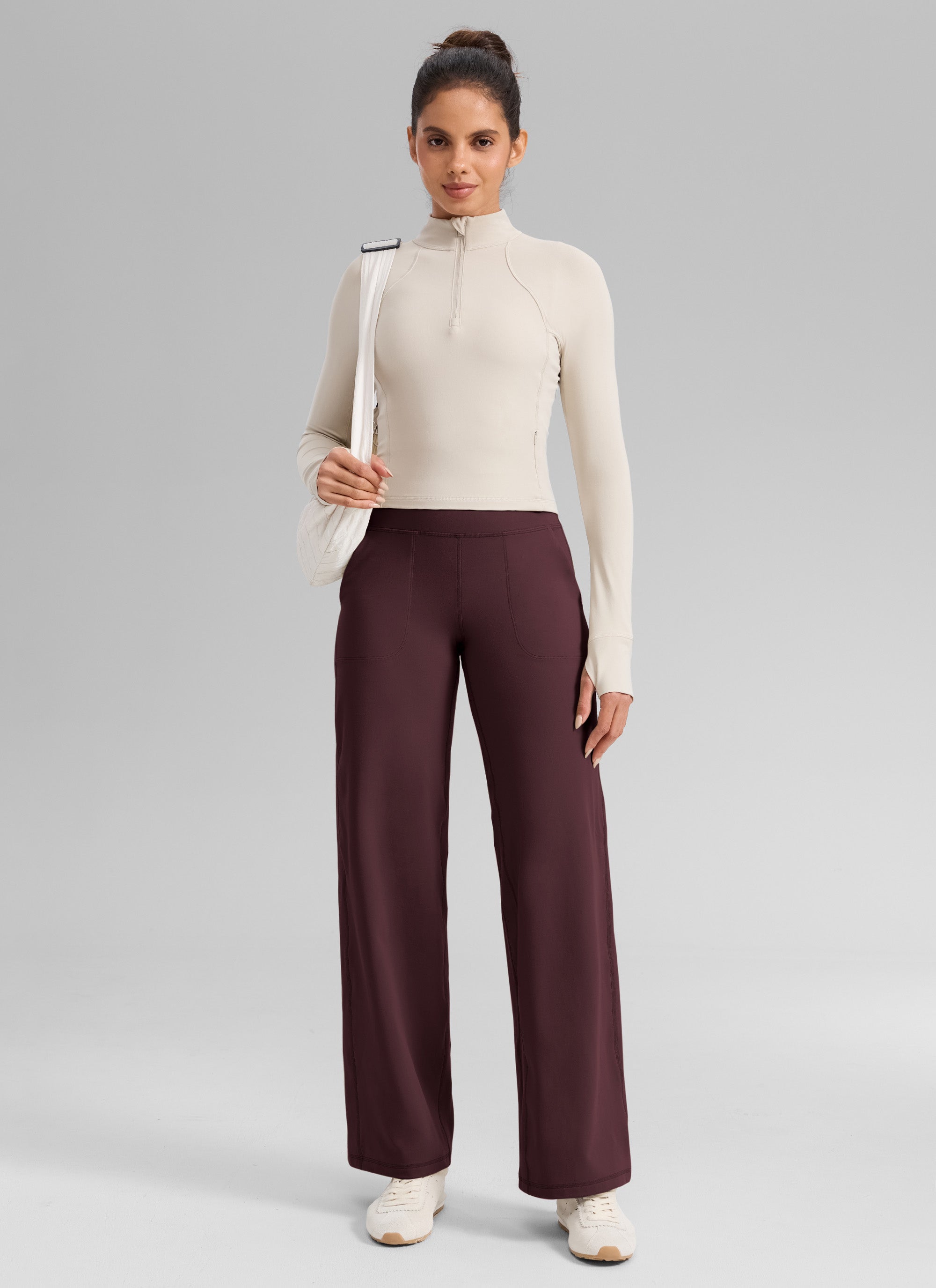 CRZ YOGA Women's Butterlift High Waisted Wide Leg Pants with Pockets Ripe Plum