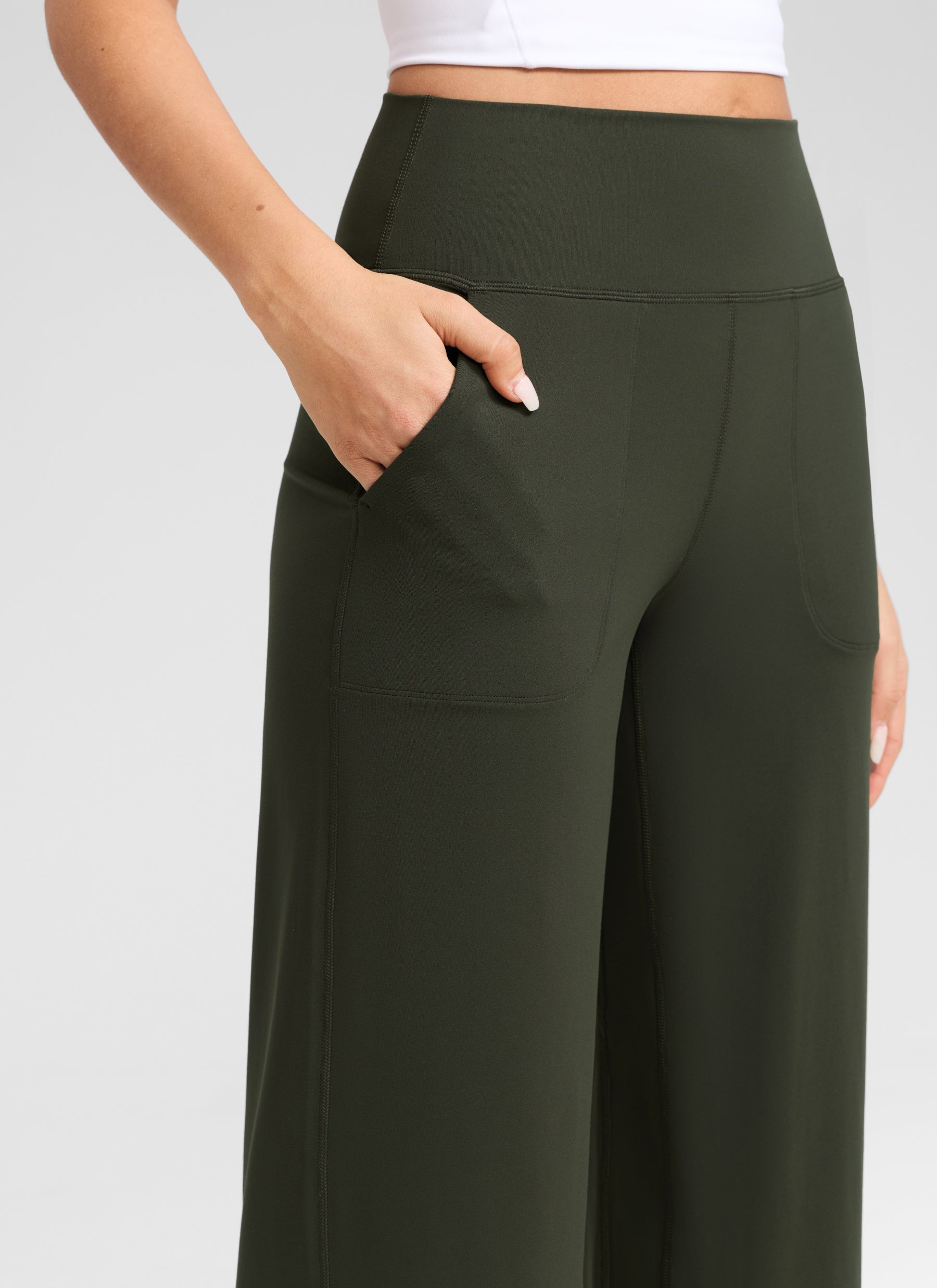 CRZ YOGA Women's Butterlift High Waisted Wide Leg Pants with Pockets Olive Green
