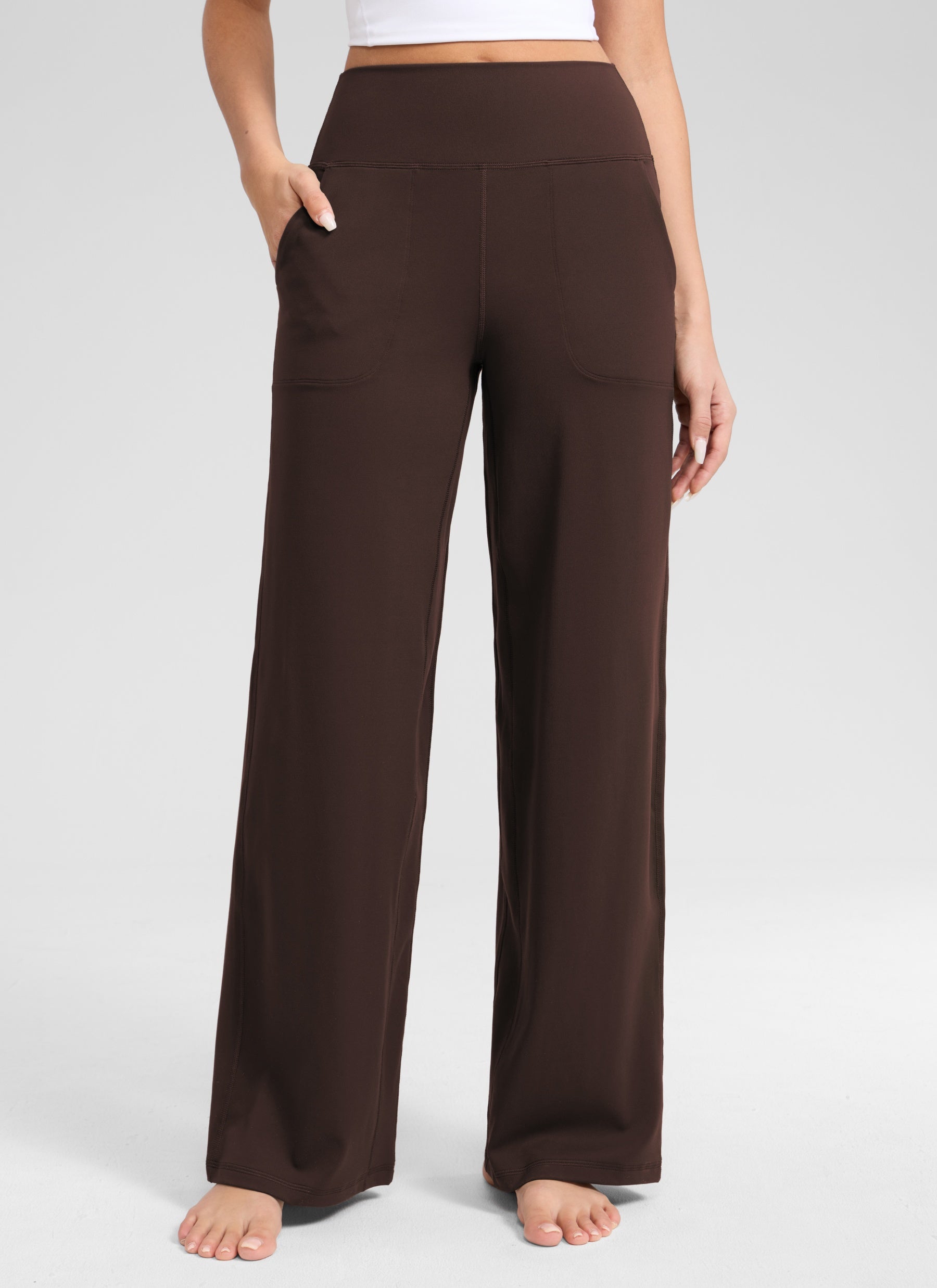 CRZ YOGA Women's Butterlift High Waisted Wide Leg Pants with Pockets Hot Fudge Brown