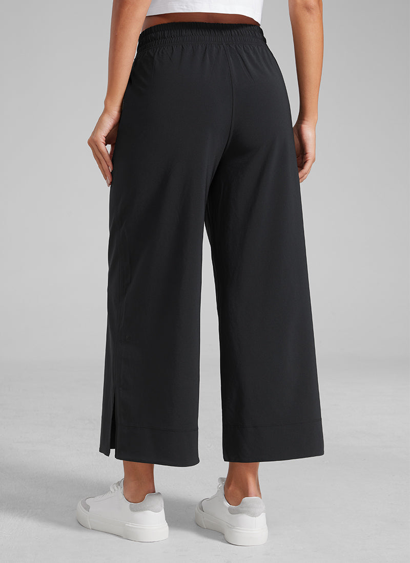 CRZ YOGA Women's  Causal High Waisted Wide Leg Pockets Pants 25'' Black