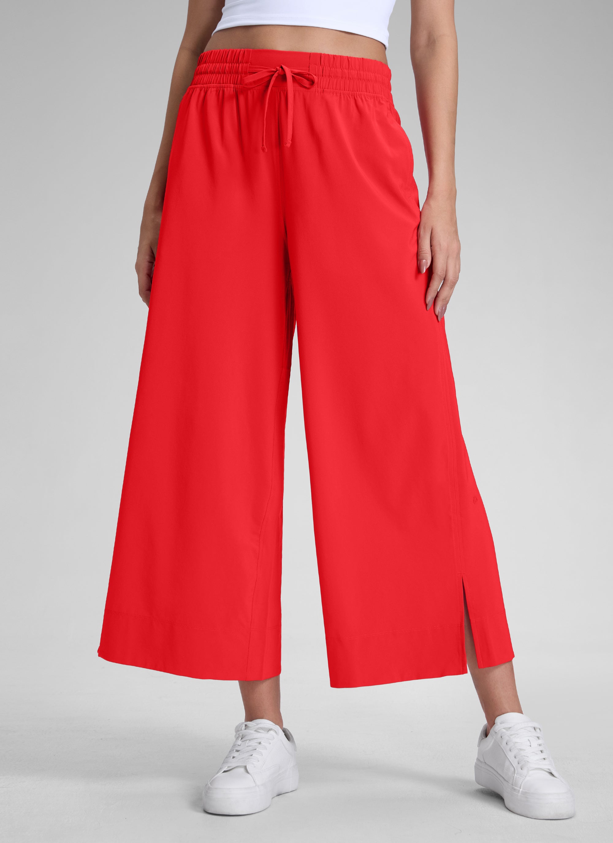 CRZ YOGA Women's  Causal High Waisted Wide Leg Pockets Pants 25'' Deep Red