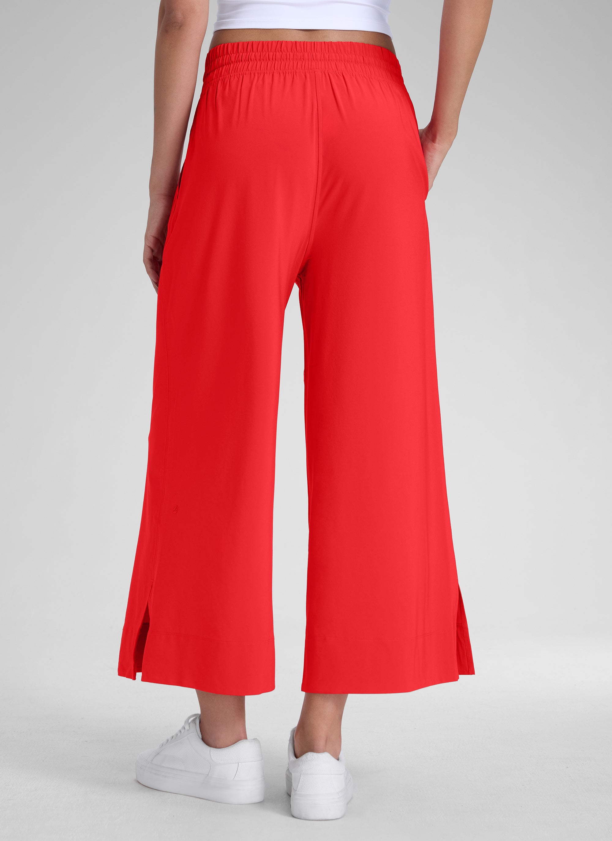 CRZ YOGA Women's  Causal High Waisted Wide Leg Pockets Pants 25'' Deep Red @model_info:J