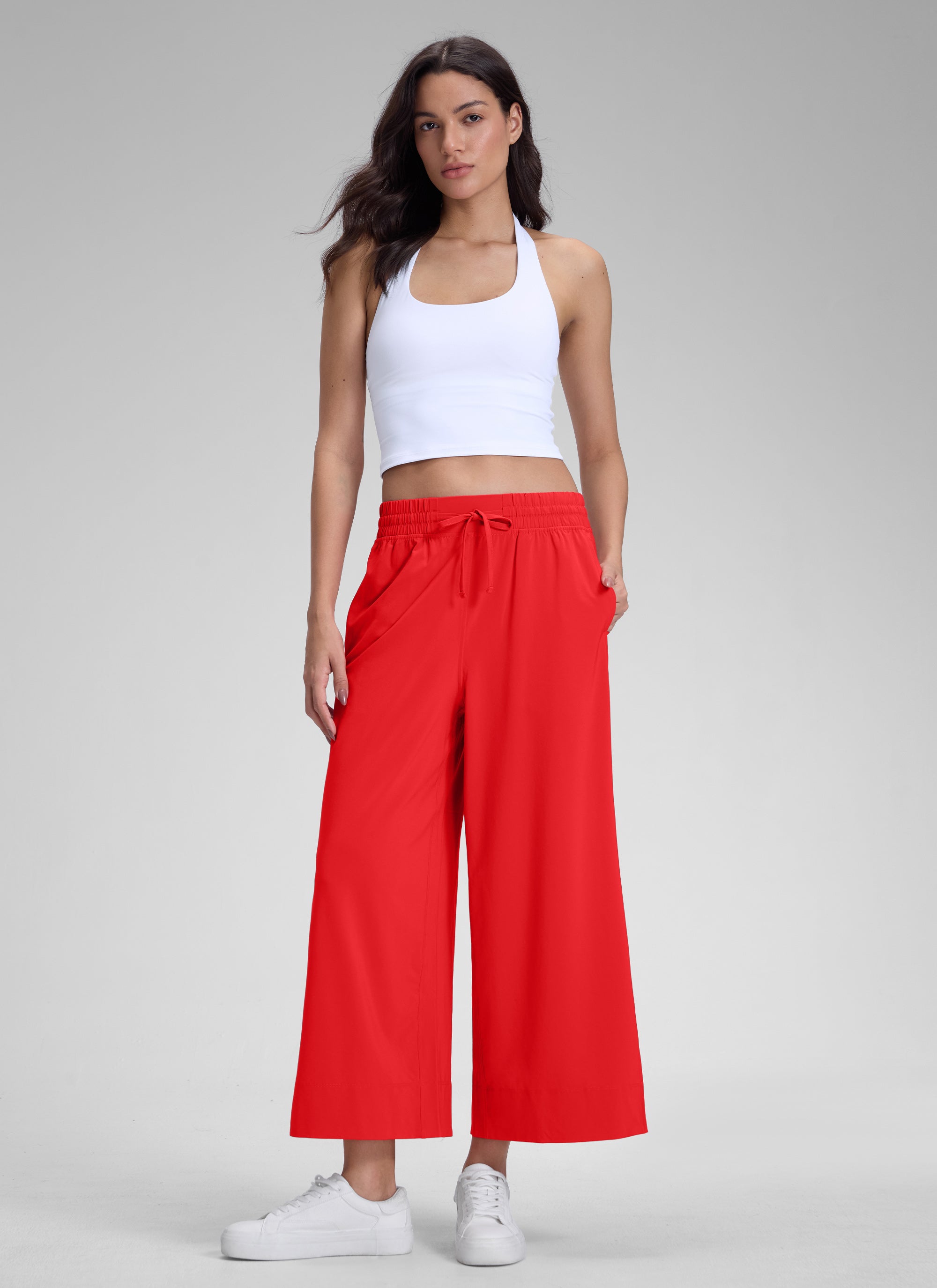 CRZ YOGA Women's  Causal High Waisted Wide Leg Pockets Pants 25'' Deep Red