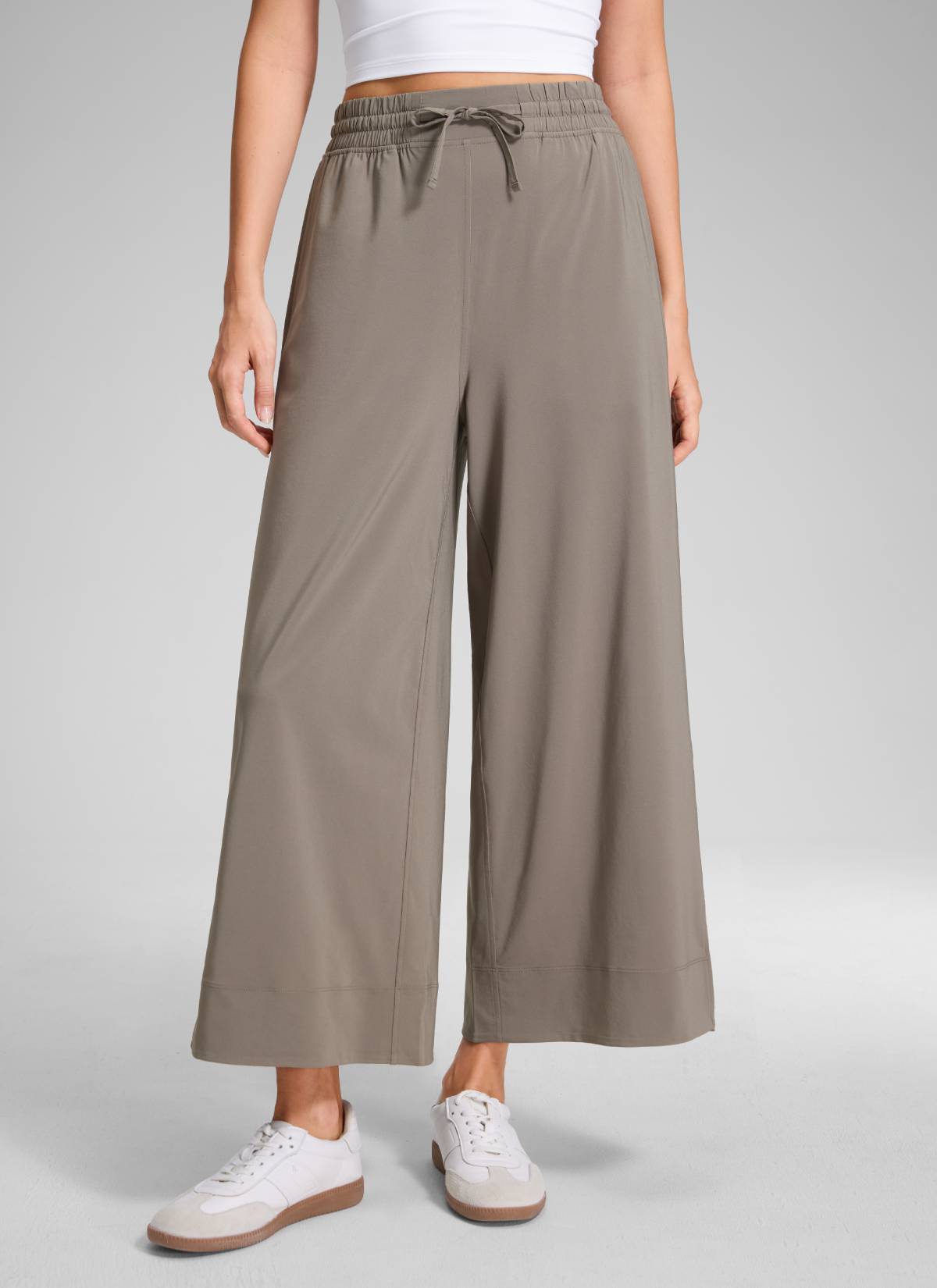 CRZ YOGA Women's  Causal High Waisted Wide Leg Pockets Pants 25'' Nomad Grey