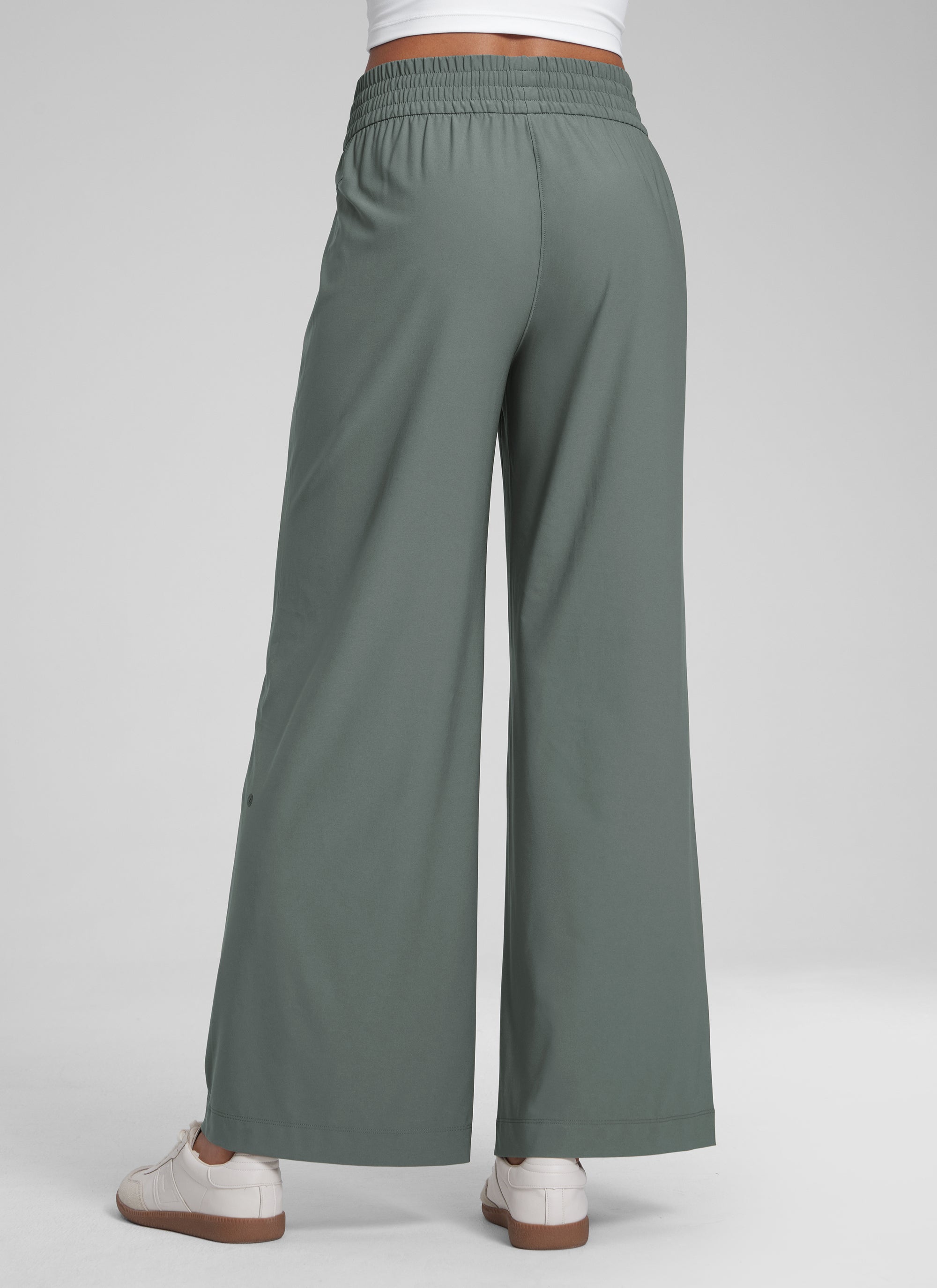 CRZ YOGA Women's Casual High Rise Wide Leg Pants with Pockets 30'' Grey Sage @model_info:Jenna