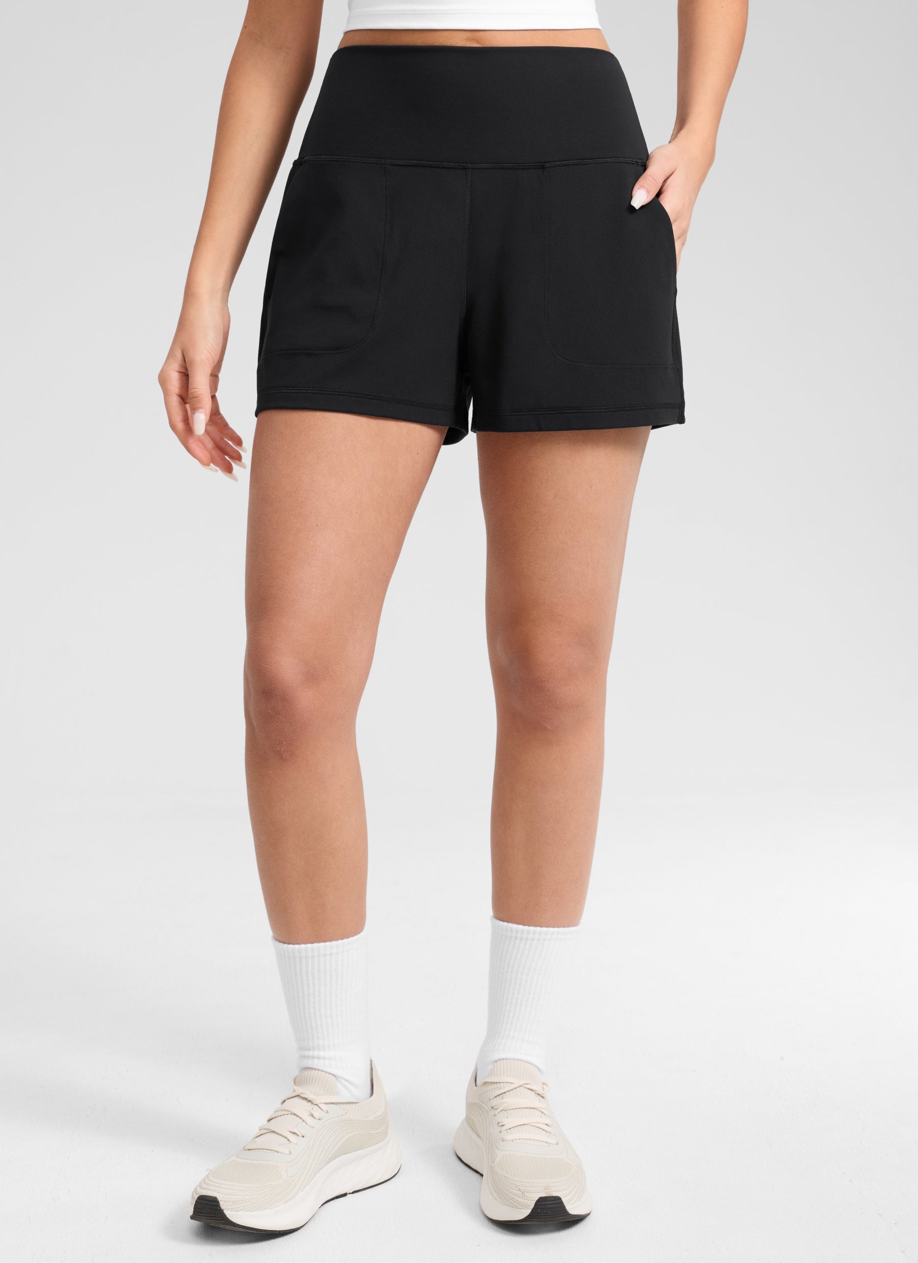 CRZ YOGA Women Butterlift High Waisted Shorts with Pockets Linerless Black