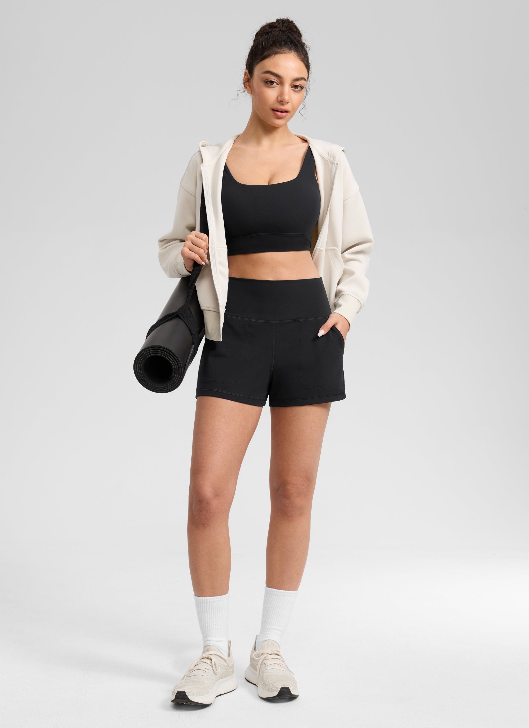 CRZ YOGA Women Butterlift High Waisted Shorts with Pockets Linerless Black