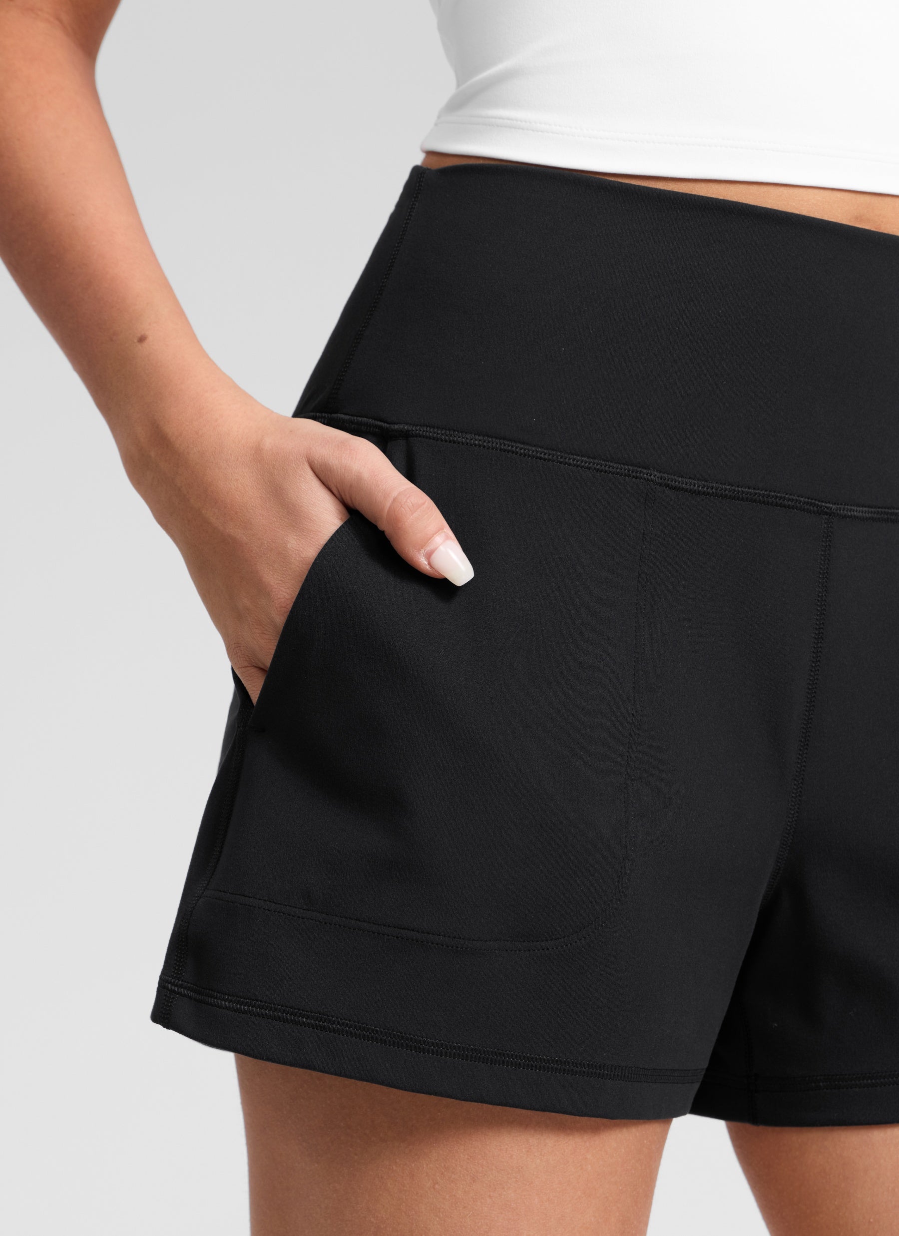 CRZ YOGA Women Butterlift High Waisted Shorts with Pockets Linerless Black