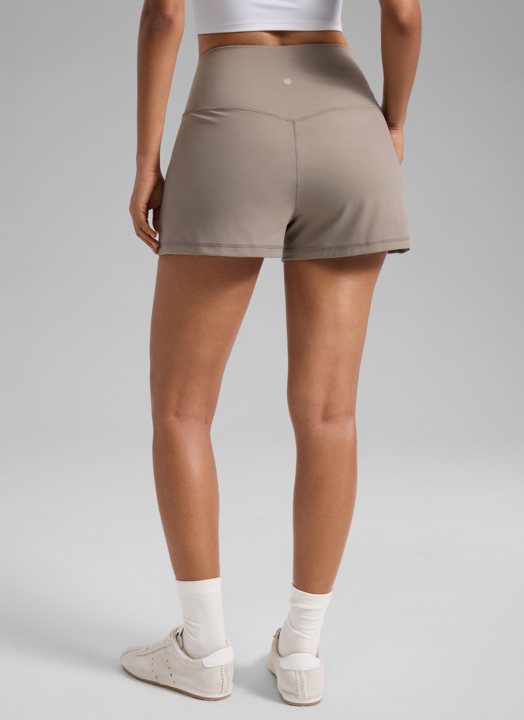 CRZ YOGA Women Butterlift High Waisted Shorts with Pockets Linerless Creamy Latte @model_info:T