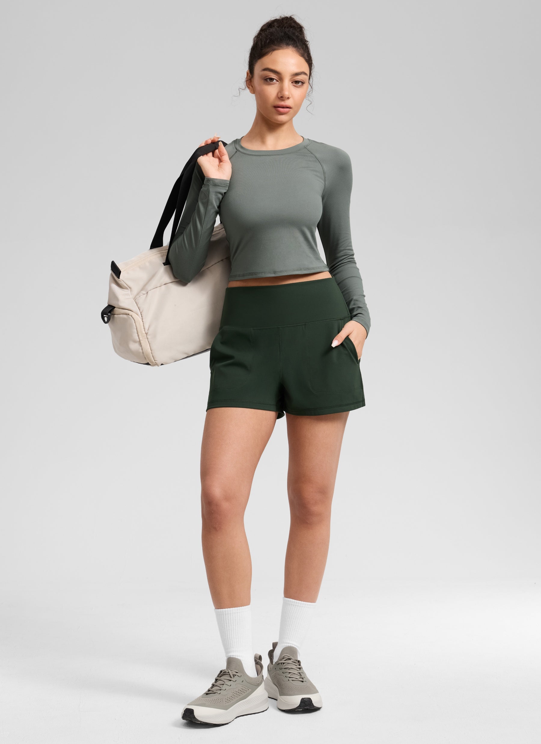 CRZ YOGA Women Butterlift High Waisted Shorts with Pockets Linerless Legend Green