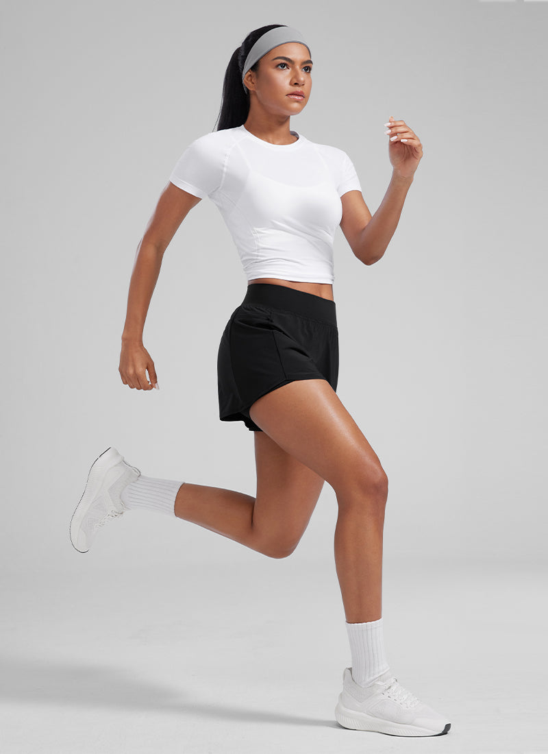 CRZ YOGA Women's Running High Waisted 2 in 1 Shorts with Pockets 3