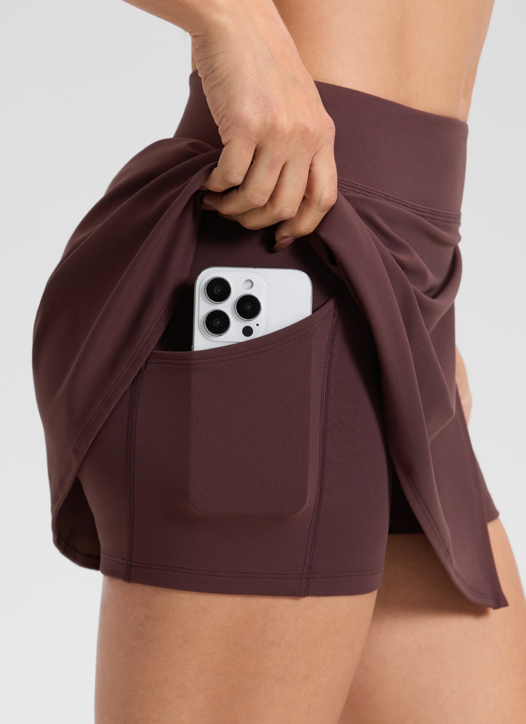 CRZ YOGA Women's Butterlift Golf High Rise A Line Side Slit Skirt 14'' Fudge Brown