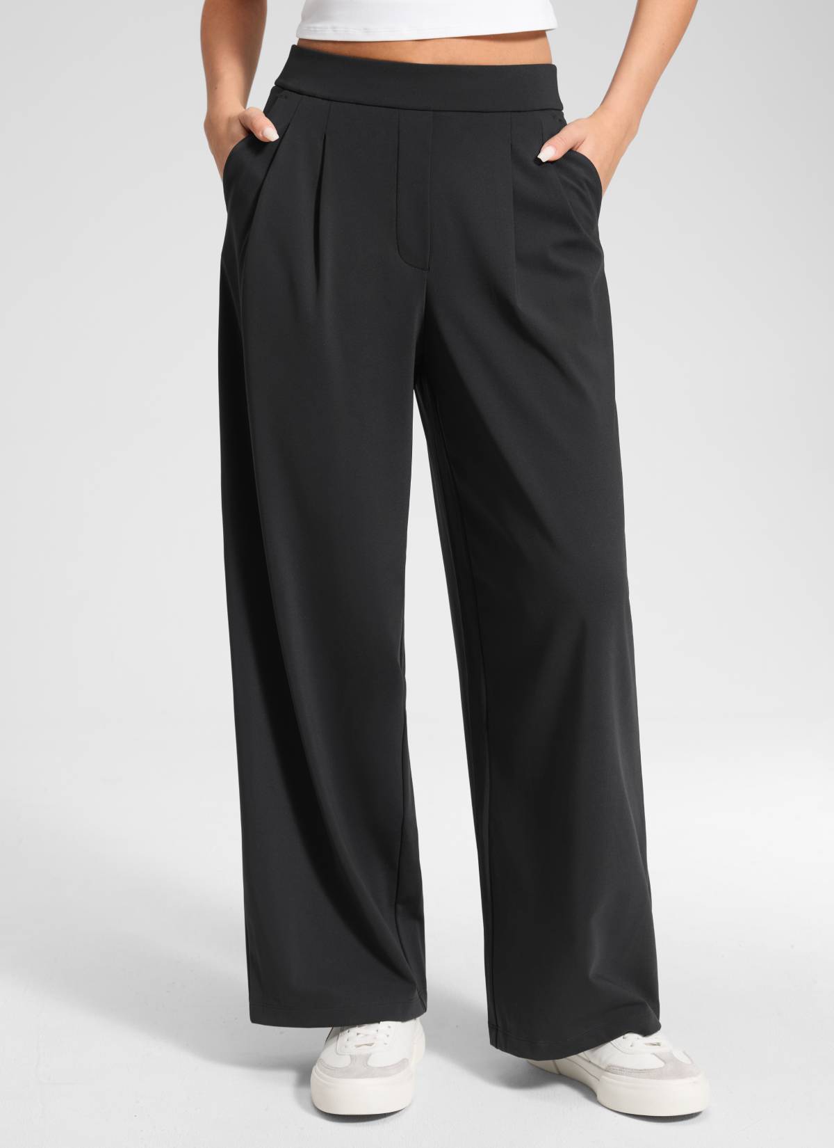 CRZ YOGA Women's Business High Rise Drawstring Pocket Wide Leg Pant Black
