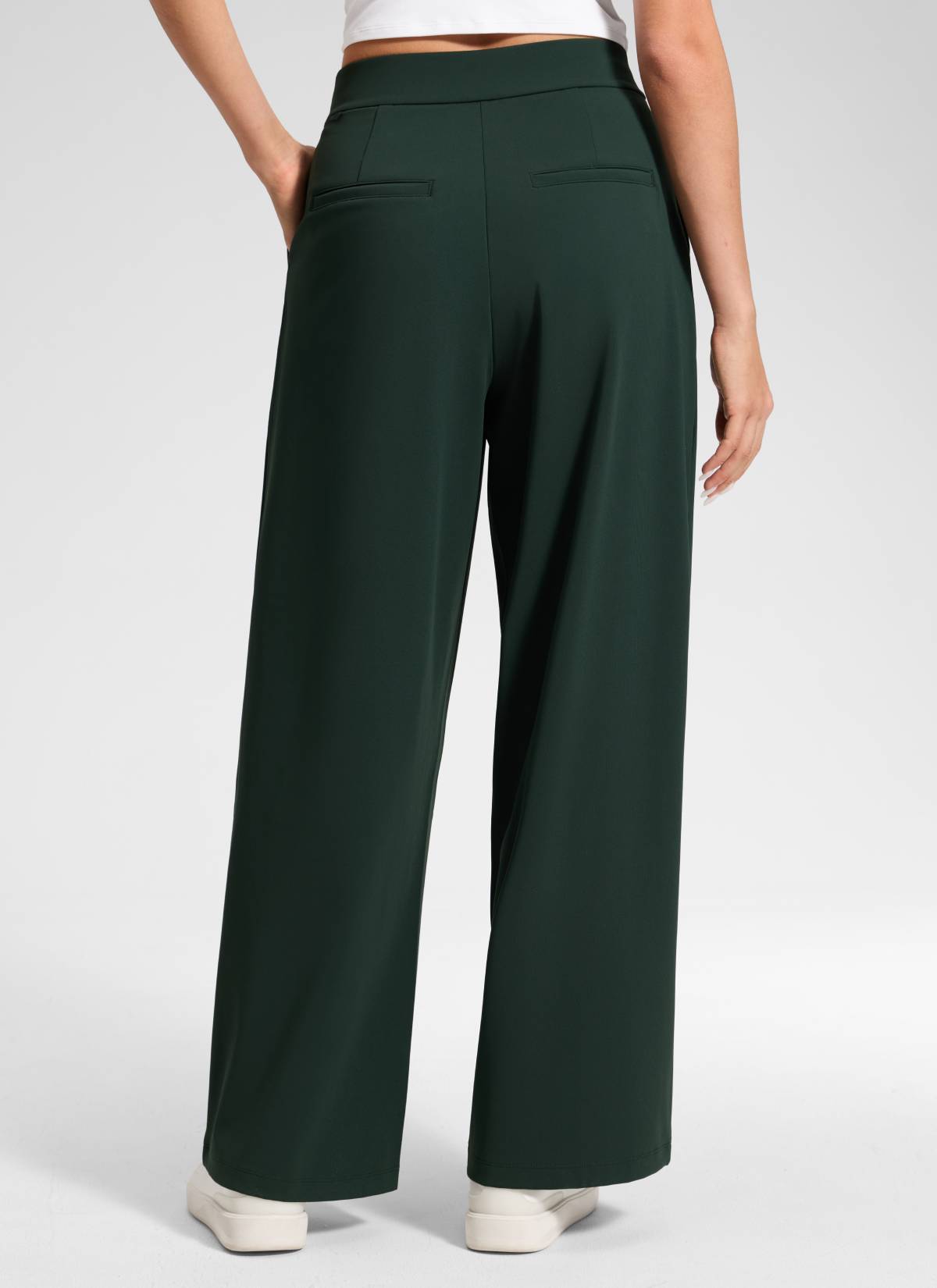CRZ YOGA Women's Business High Rise Drawstring Pocket Wide Leg Pant Legend Green @model_info:Anano