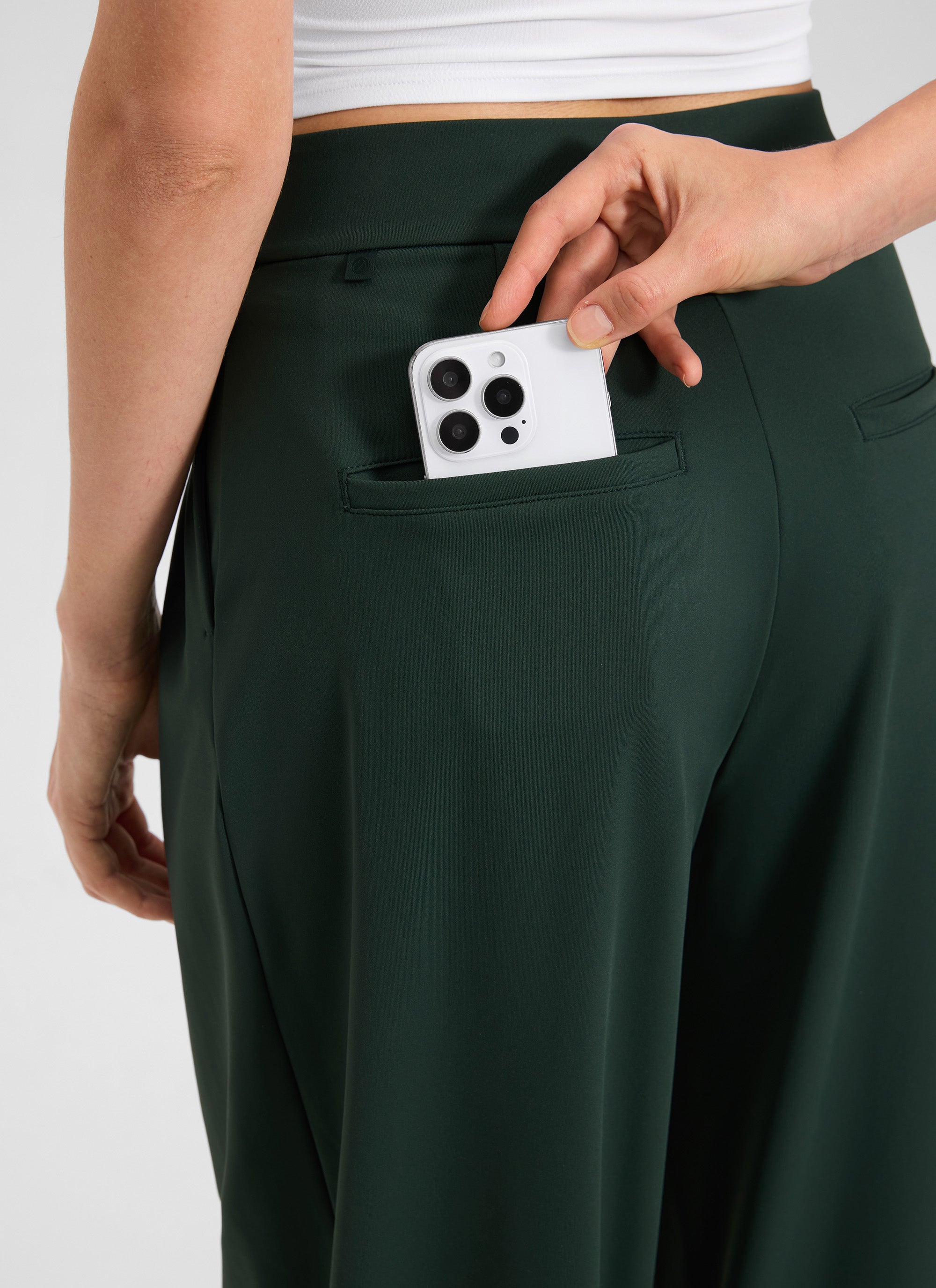 CRZ YOGA Women's Business High Rise Drawstring Pocket Wide Leg Pant Legend Green @model_info:Kerr
