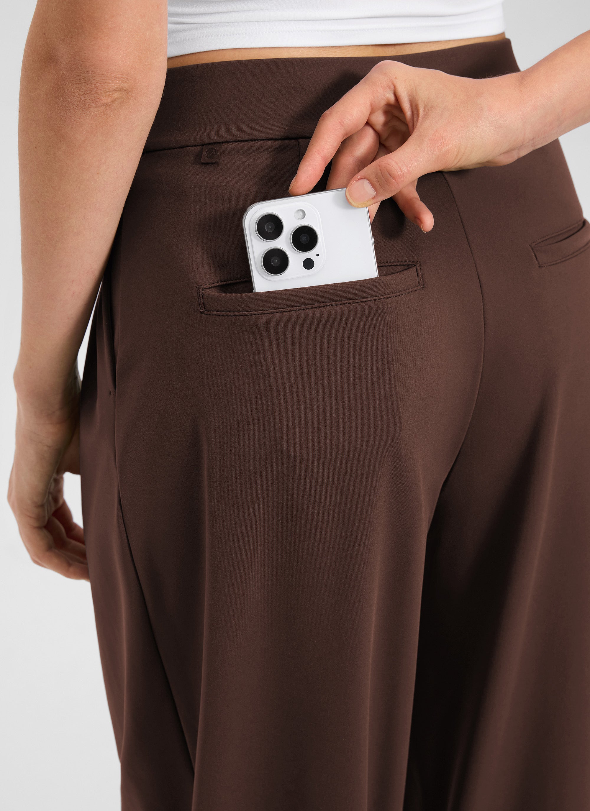CRZ YOGA Women's Business High Rise Drawstring Pocket Wide Leg Pant Lava Brown @model_info:Kerr