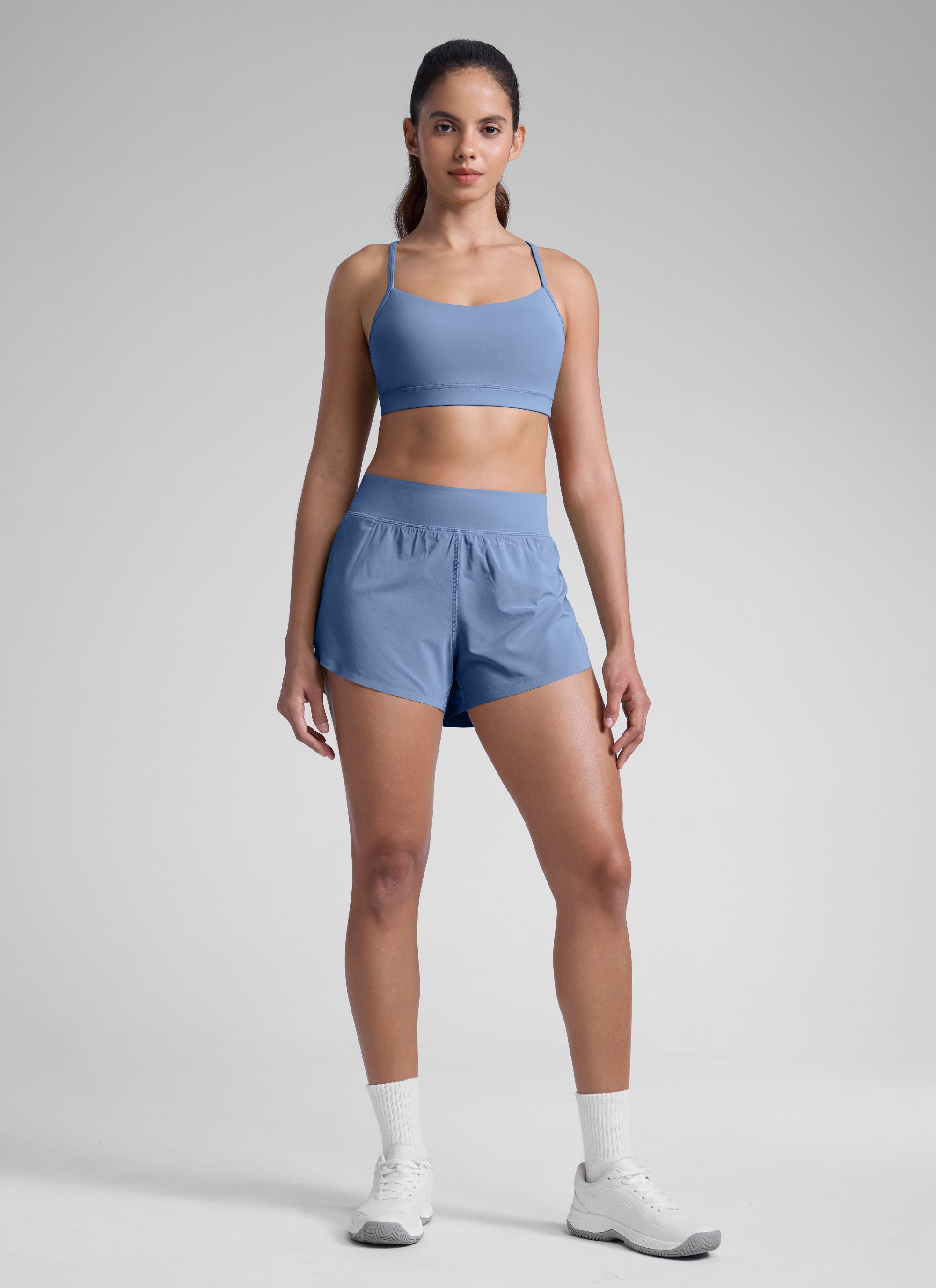 CRZ YOGA Women's Running High Rise Mesh Lined Shorts 3'' Workout Short Oasis Blue