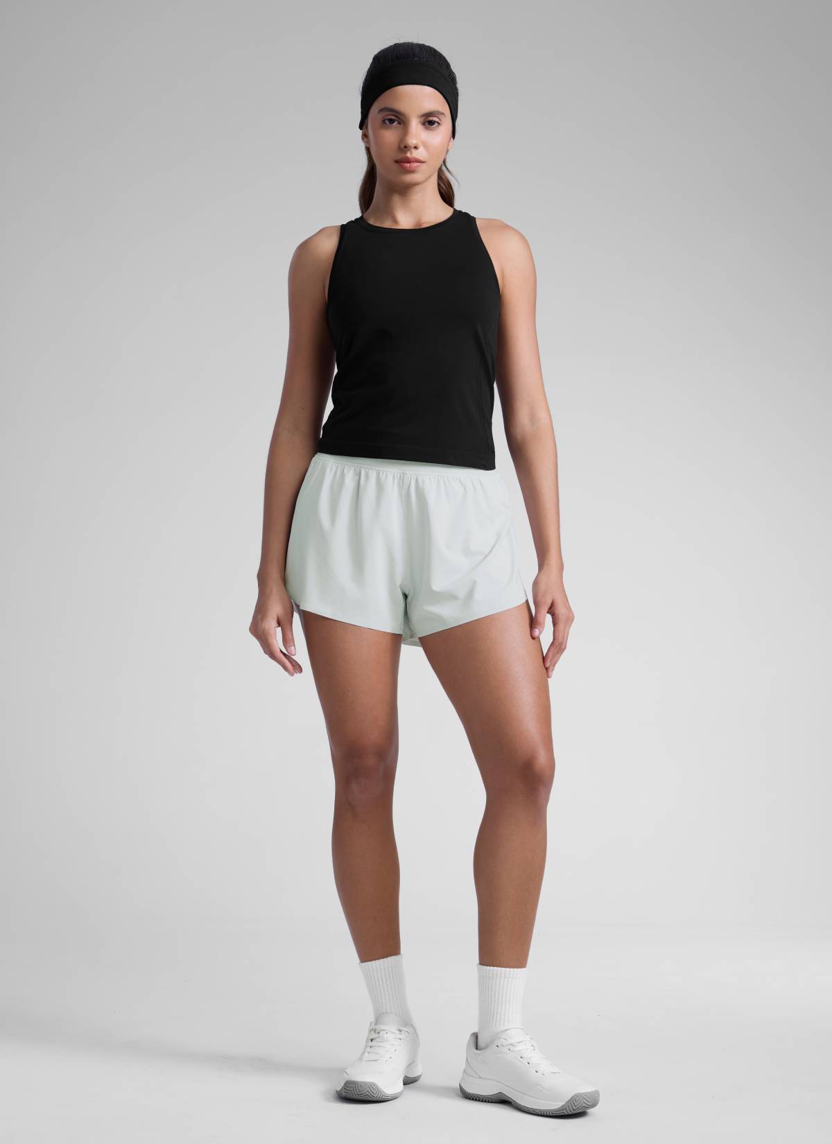 CRZ YOGA Women's Running High Rise Mesh Lined Shorts 3'' Workout Short Ocean Air