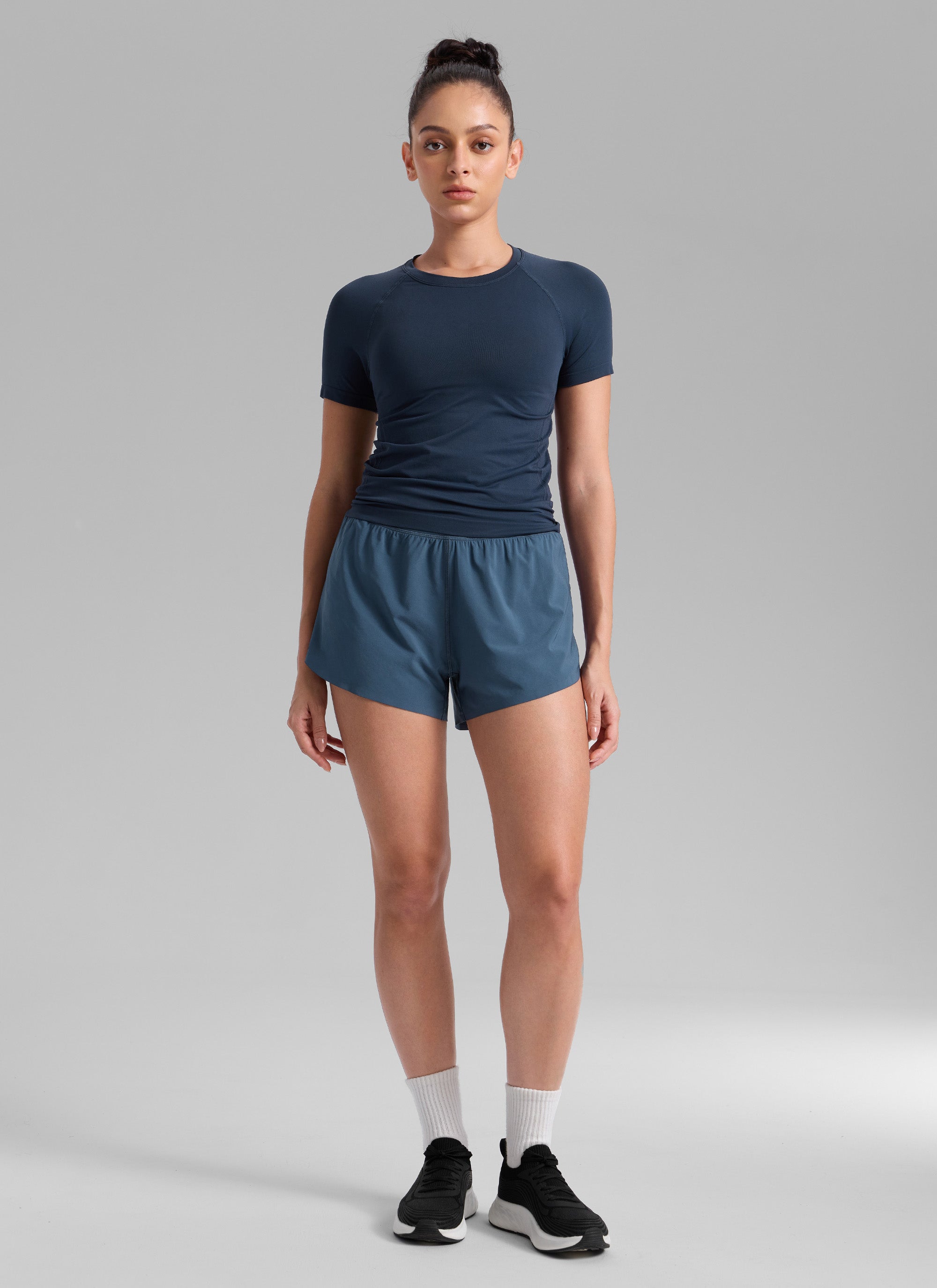 CRZ YOGA Women's Running High Rise Mesh Lined Shorts 3'' Workout Short Stelindigo