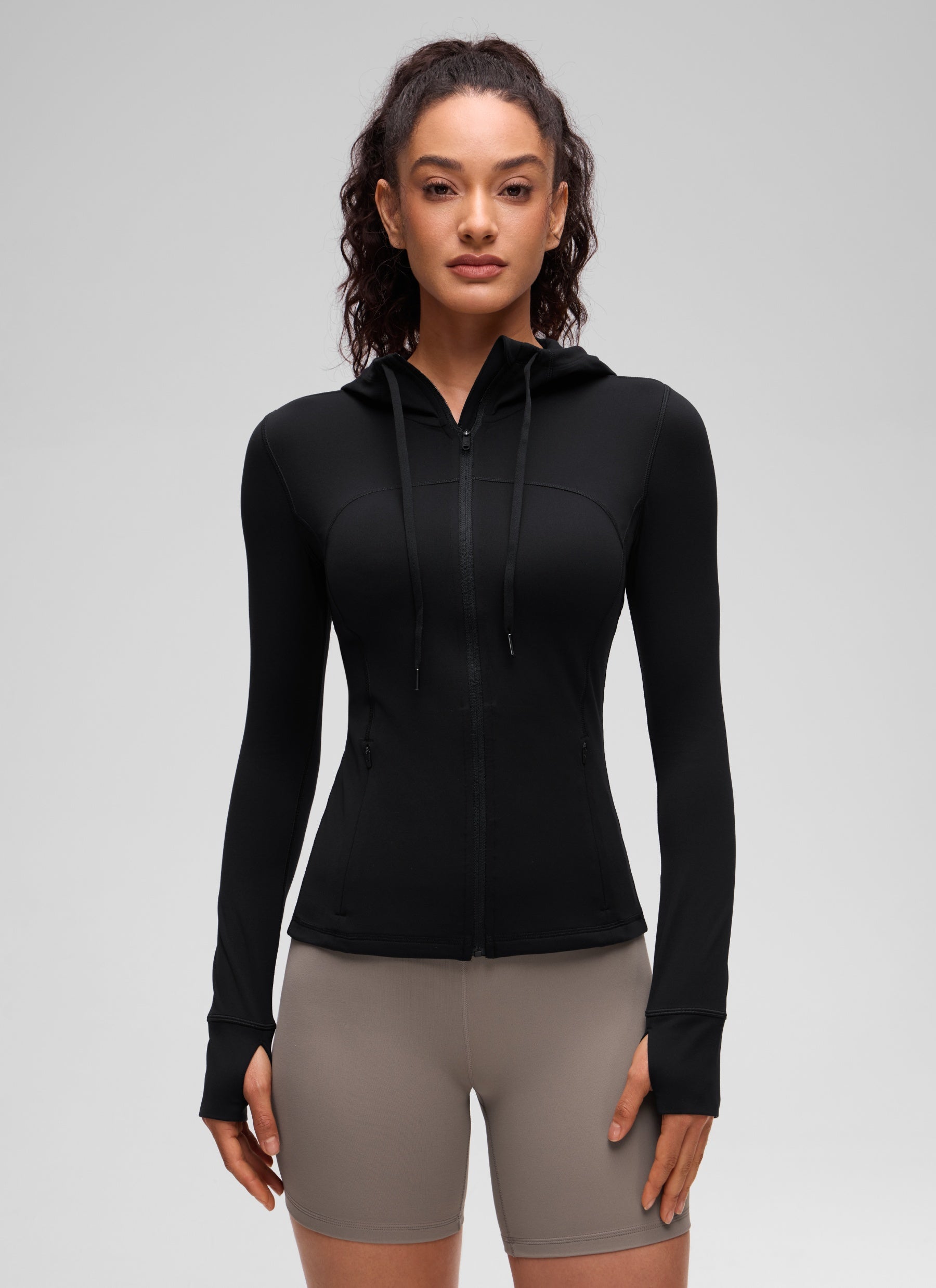 CRZ YOGA Women's Butterluxe Slim Fit Pocket Outerwear Full Zip Hoodies Black