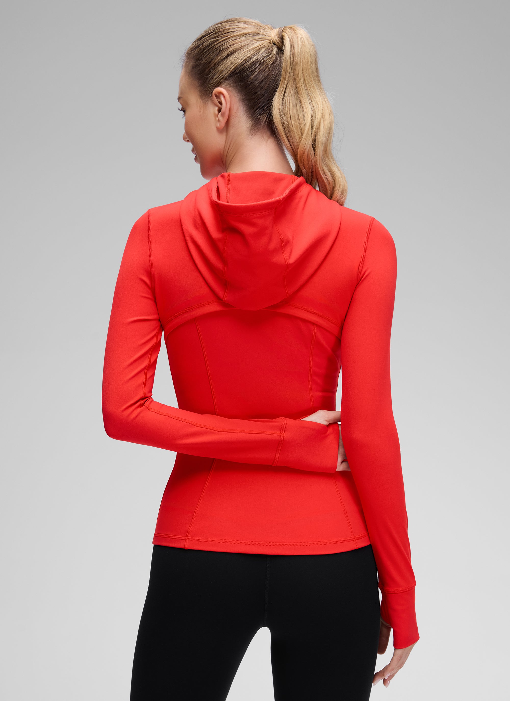 CRZ YOGA Women's Butterluxe Slim Fit Pocket Outerwear Full Zip Hoodies Dark Red