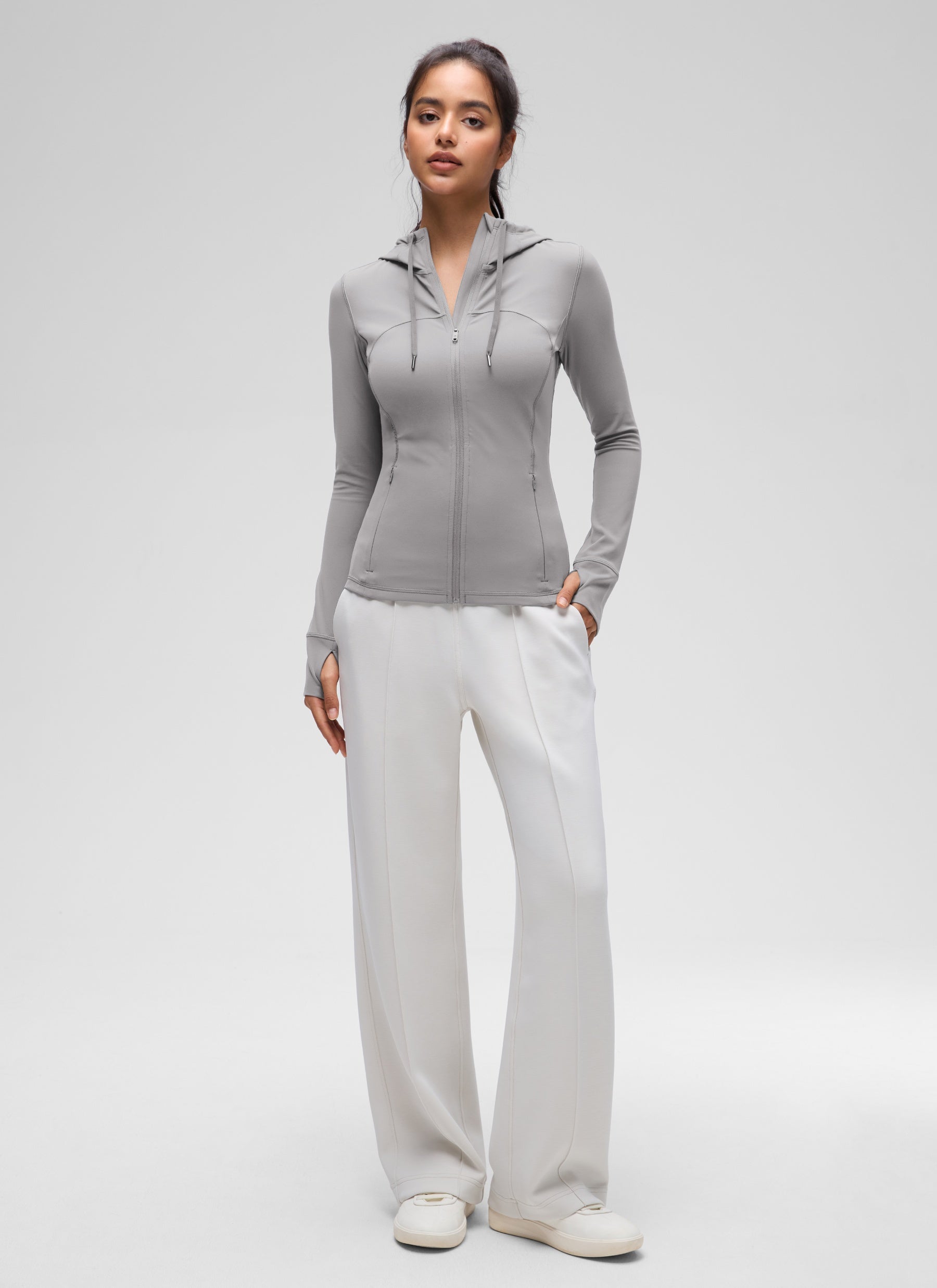 CRZ YOGA Women's Butterluxe Slim Fit Pocket Outerwear Full Zip Hoodies Gull Gray