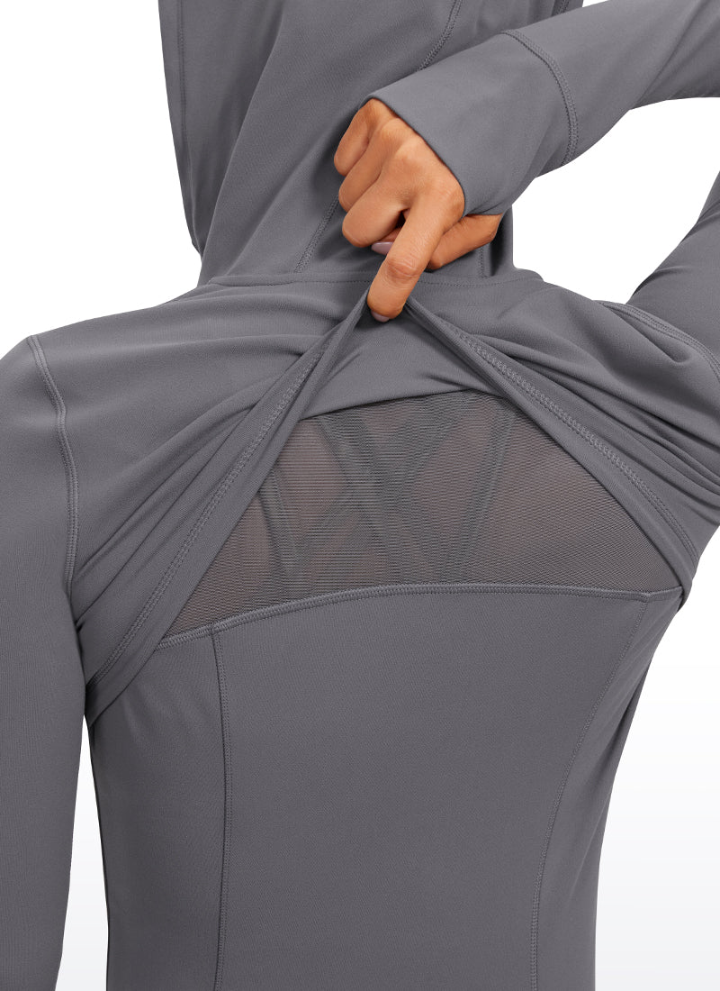 CRZ YOGA Women's Butterluxe Slim Fit Pocket Outerwear Full Zip Hoodies Dark Carbon