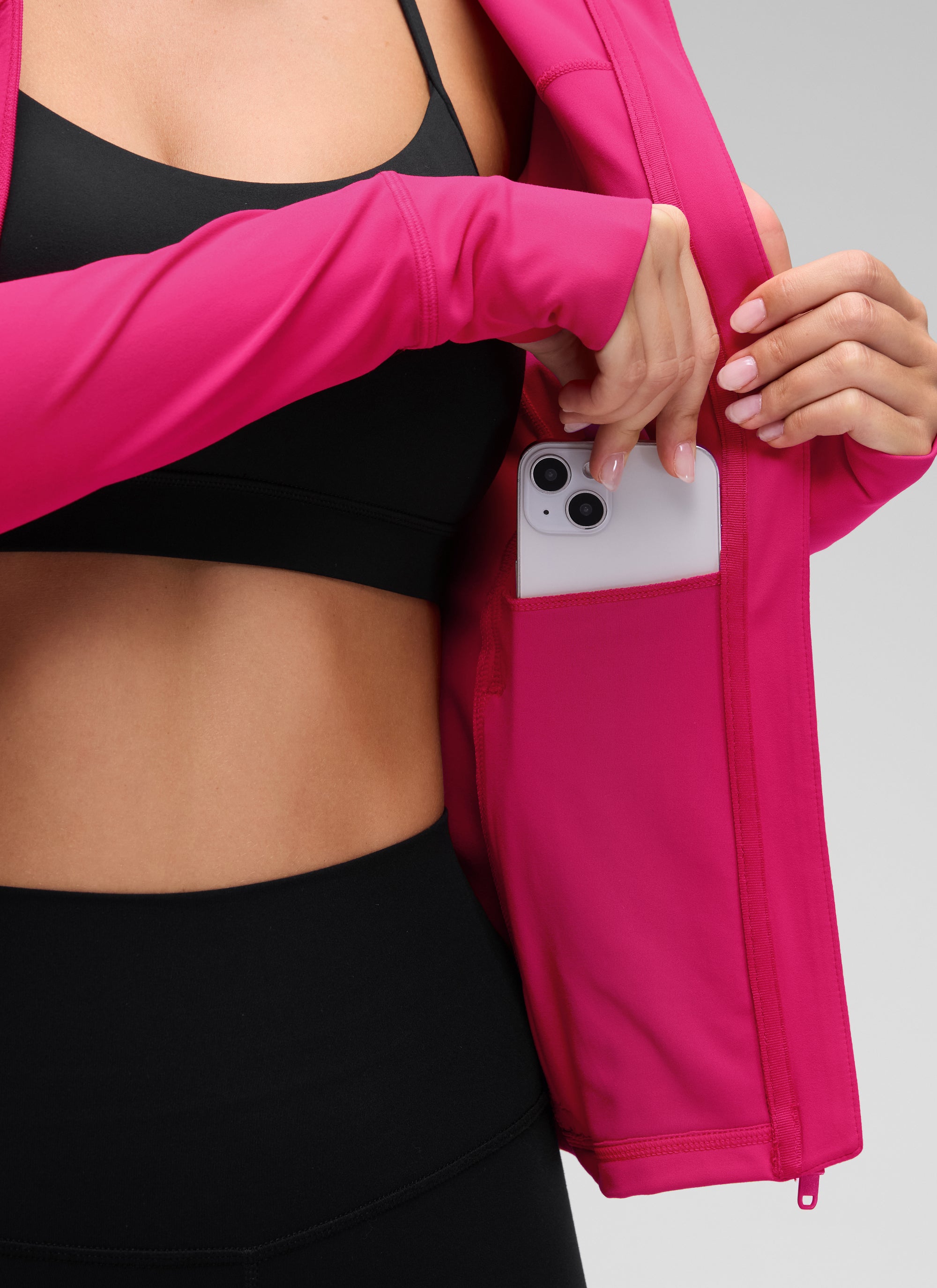 CRZ YOGA Women's Butterluxe Slim Fit Pocket Outerwear Full Zip Hoodies Granita Pink