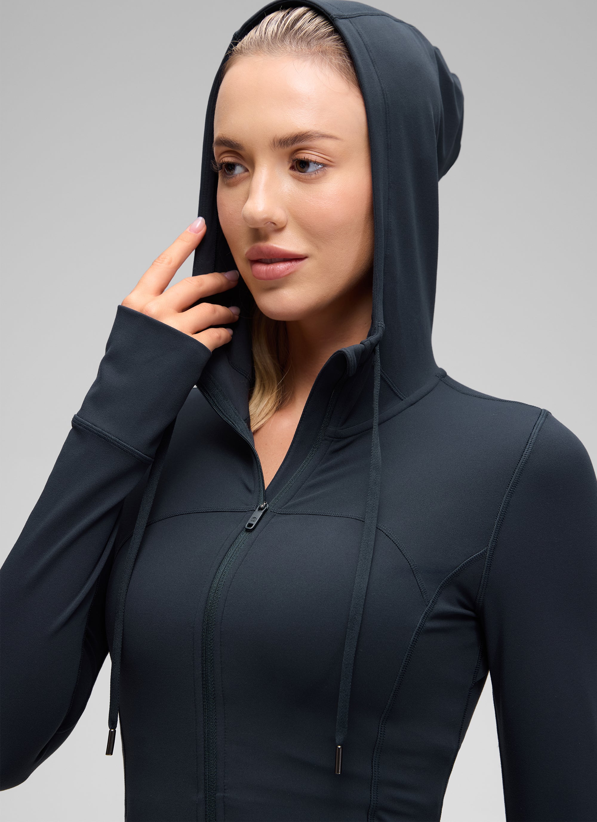CRZ YOGA Women's Butterluxe Slim Fit Pocket Outerwear Full Zip Hoodies True Navy