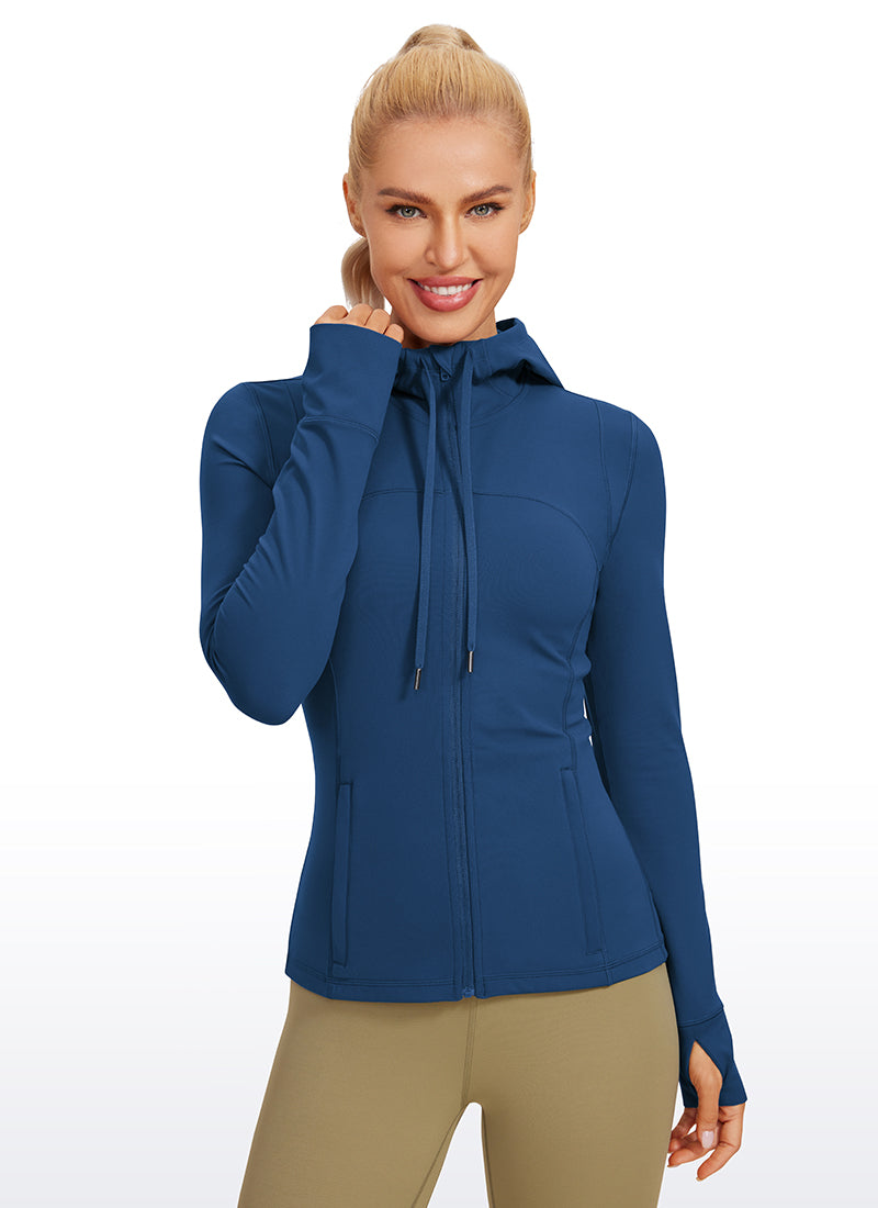 CRZ YOGA Women's Butterluxe Slim Fit Pocket Outerwear Full Zip Hoodies French Navy