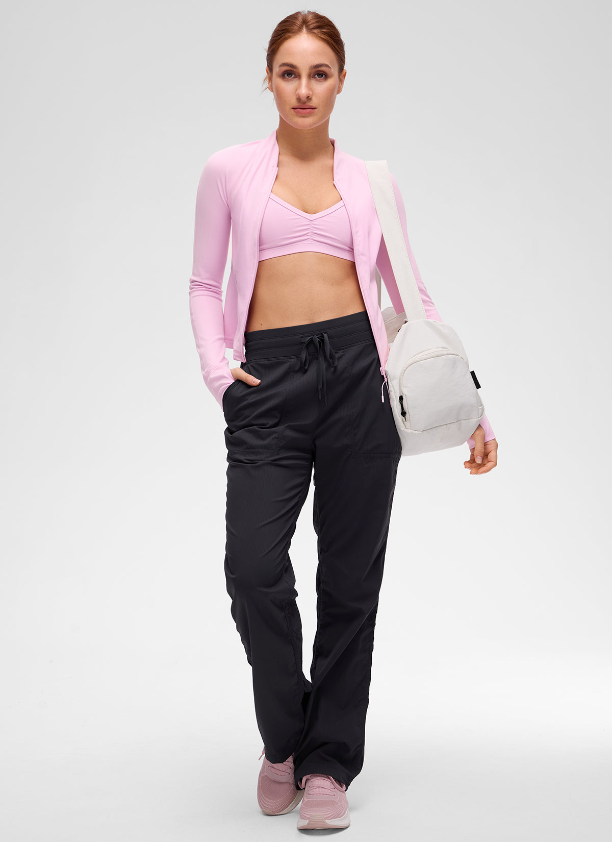 CRZ YOGA Women's Butterluxe Casual V Neck Waist Length Pocket Jacket Vita Pink @model_info:Anja