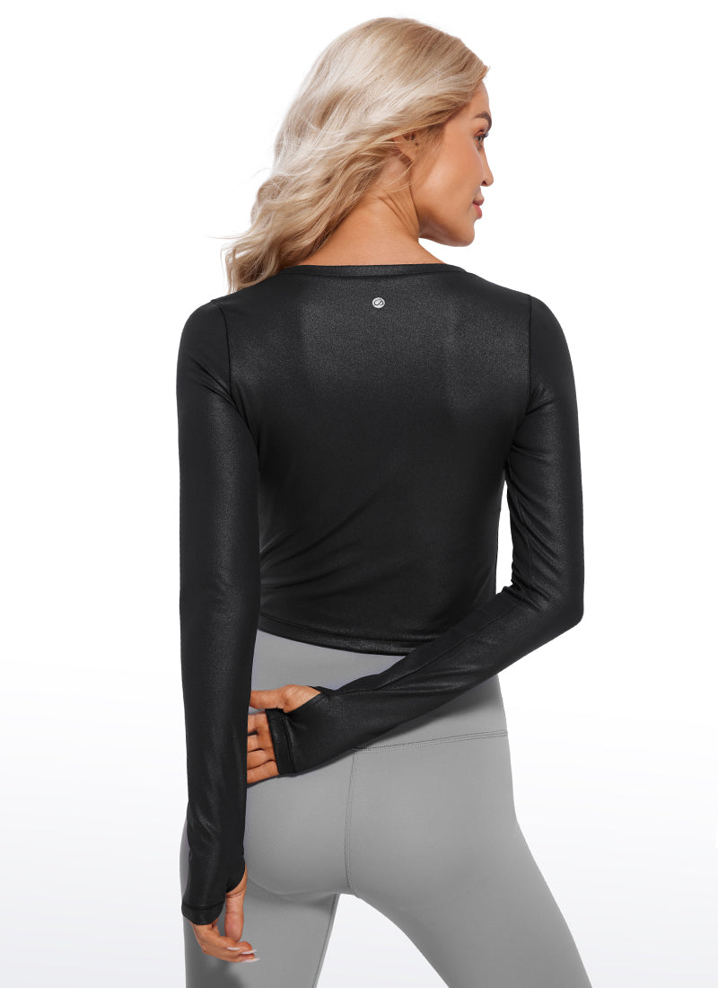 CRZ YOGA Leggings de yoga de manga larga Butterluxe para mujer Black Classic Leather