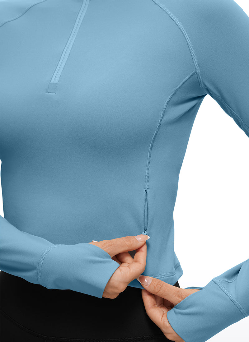 CRZ YOGA Women's Yoga Slim Fit Tops Butterluxe Half-Zip Long Sleeve Pure Blue