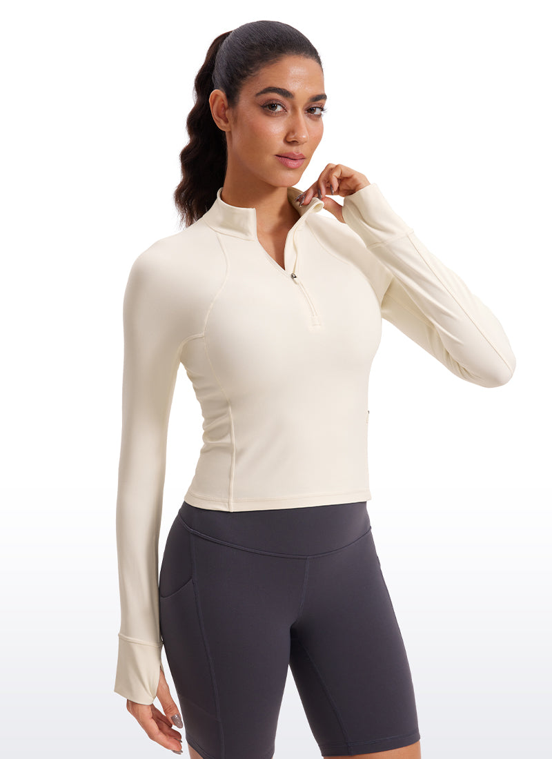 CRZ YOGA Women's Yoga Slim Fit Tops Butterluxe Half-Zip Long Sleeve White Apricot