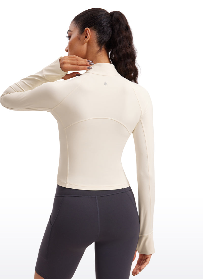 CRZ YOGA Women's Yoga Slim Fit Tops Butterluxe Half-Zip Long Sleeve White Apricot