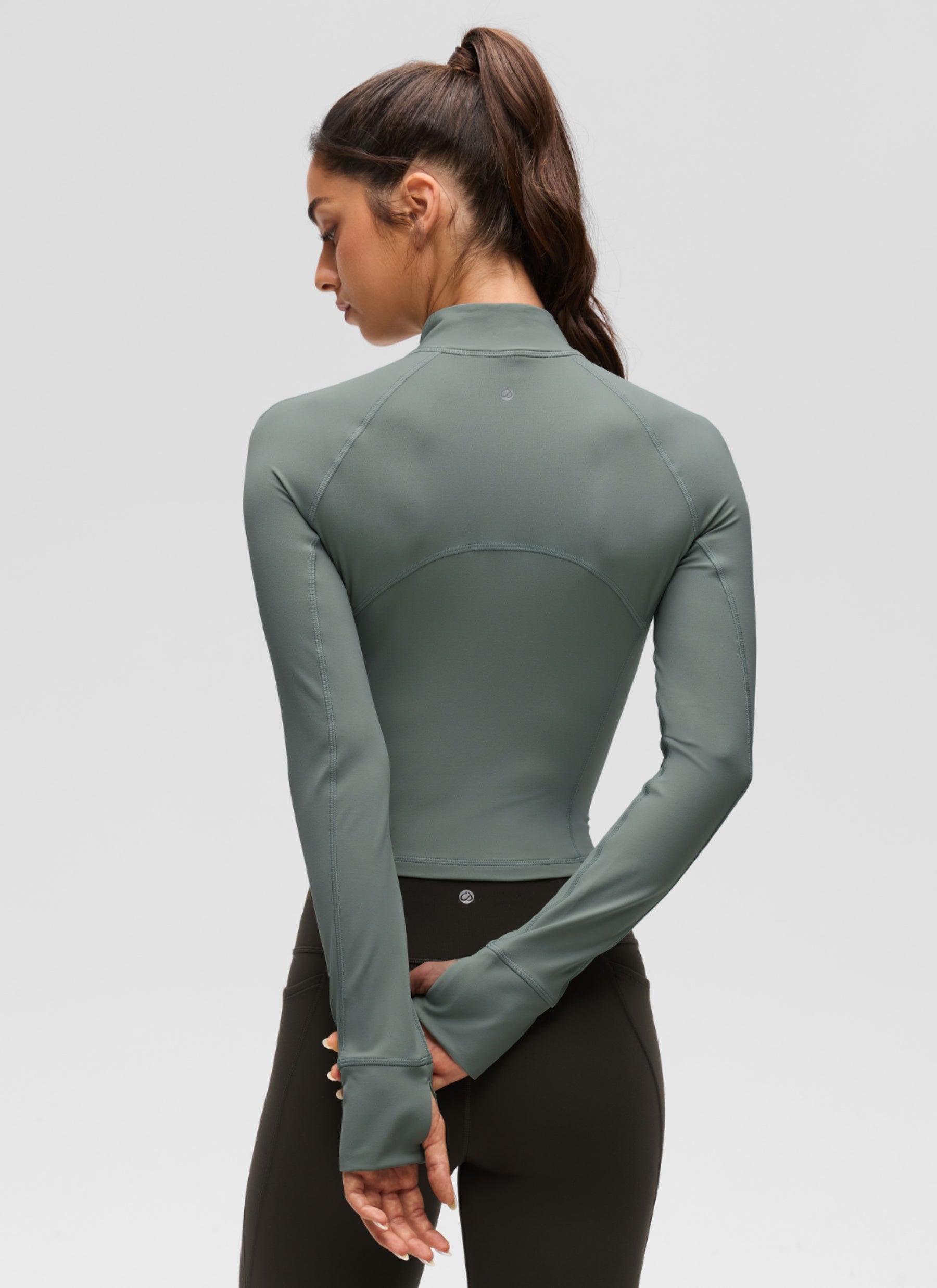 CRZ YOGA Women's Yoga Slim Fit Tops Butterluxe Half-Zip Long Sleeve Grey Sage