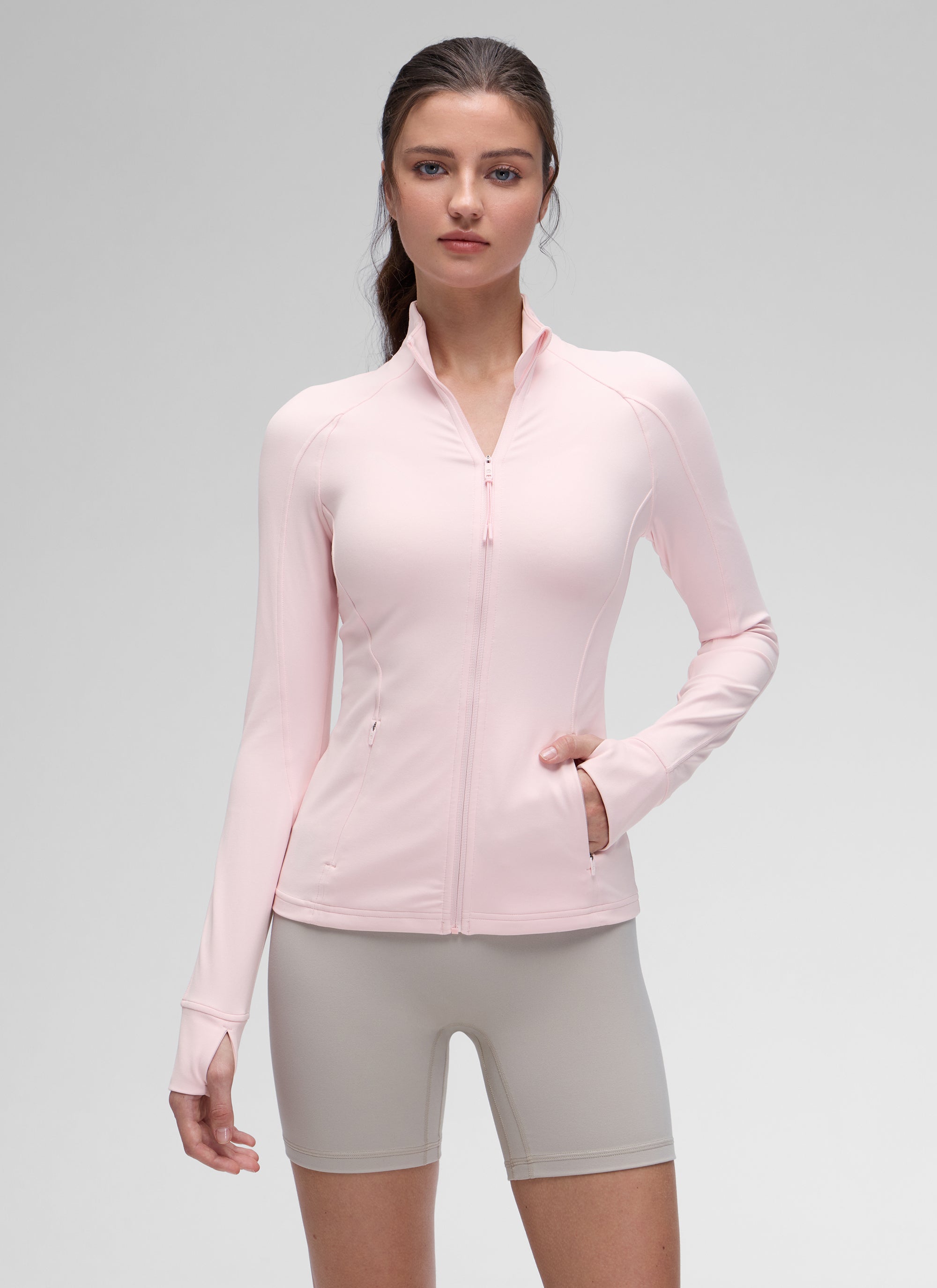 CRZ YOGA Women's Yoga Slim Fit Tops Butterluxe Full Zip Long Sleeves Strawberry Pink