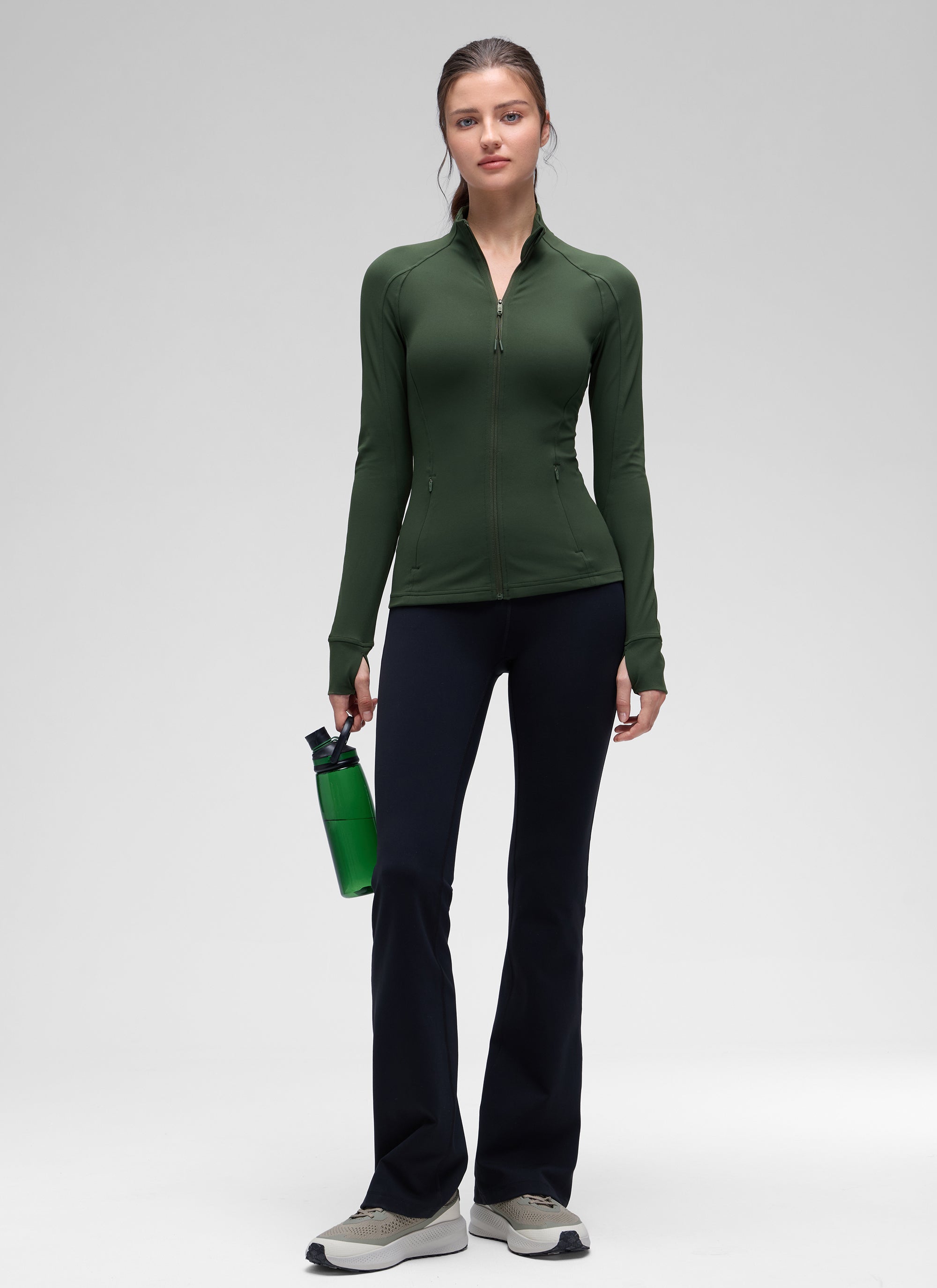 CRZ YOGA Women's Yoga Slim Fit Tops Butterluxe Full Zip Long Sleeves Legend Green