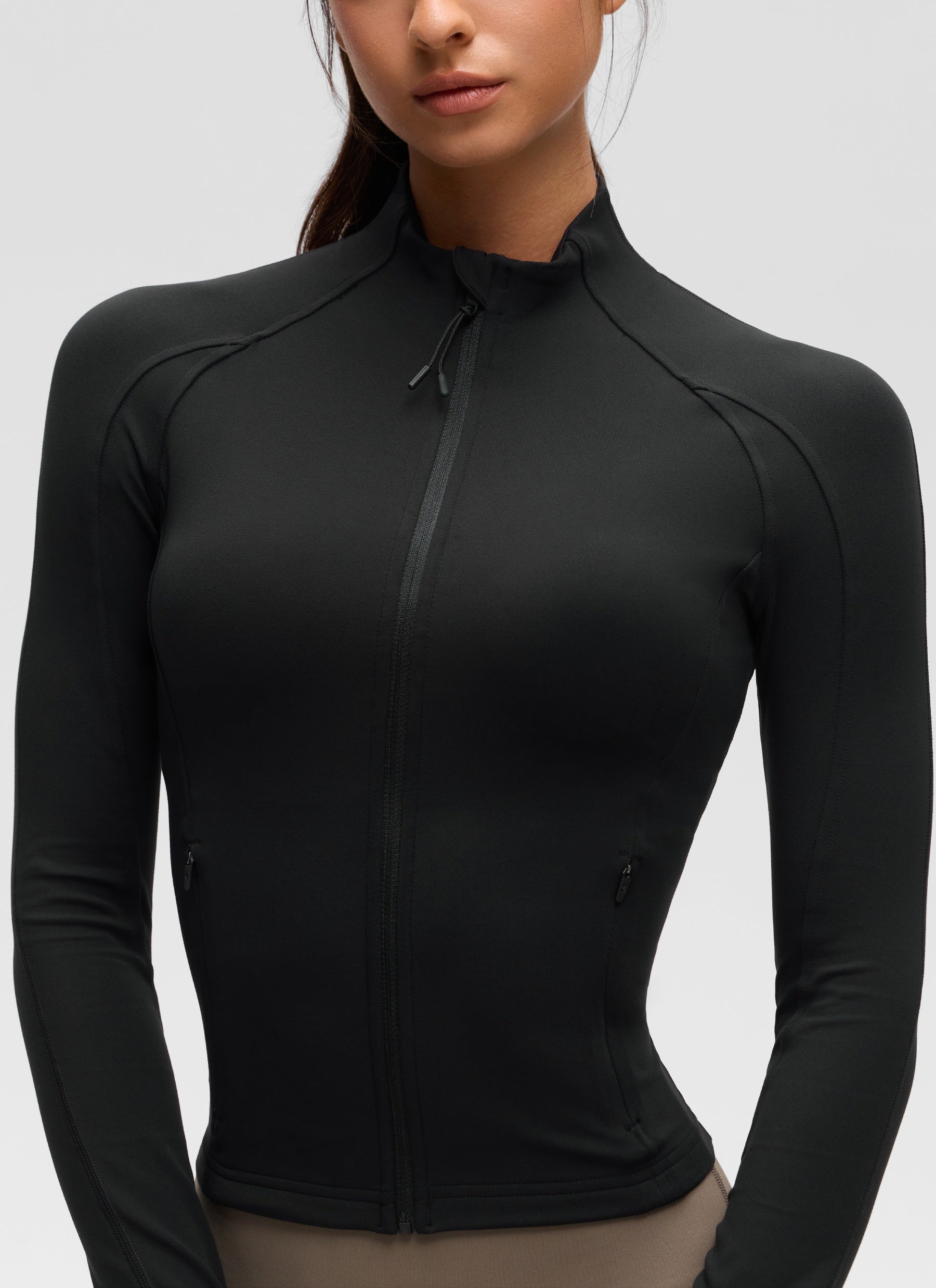 CRZ YOGA Women's Butterluxe Cropped Pocket Outerwear Full Zip Jackets Black
