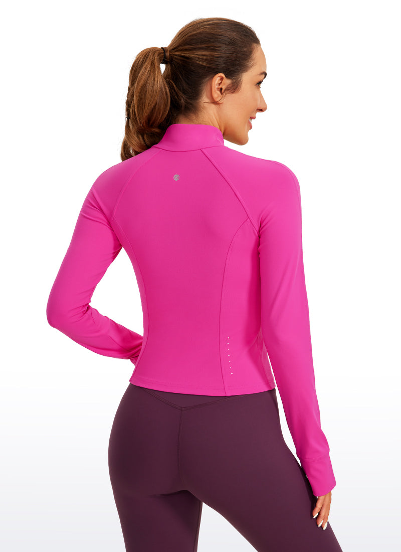 CRZ YOGA Women's Butterluxe Cropped Pocket Outerwear Full Zip Jackets Hibiscus Purple @model_info:D