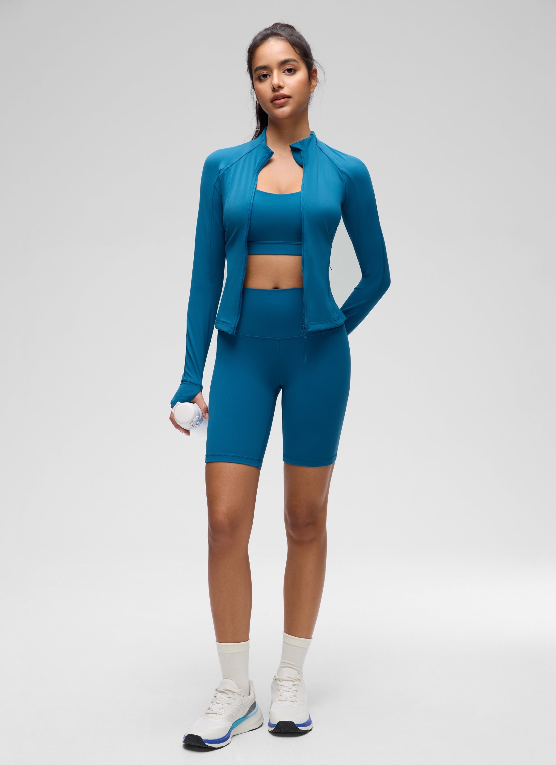 CRZ YOGA Women's Butterluxe Cropped Pocket Outerwear Full Zip Jackets Super-sonic Blue