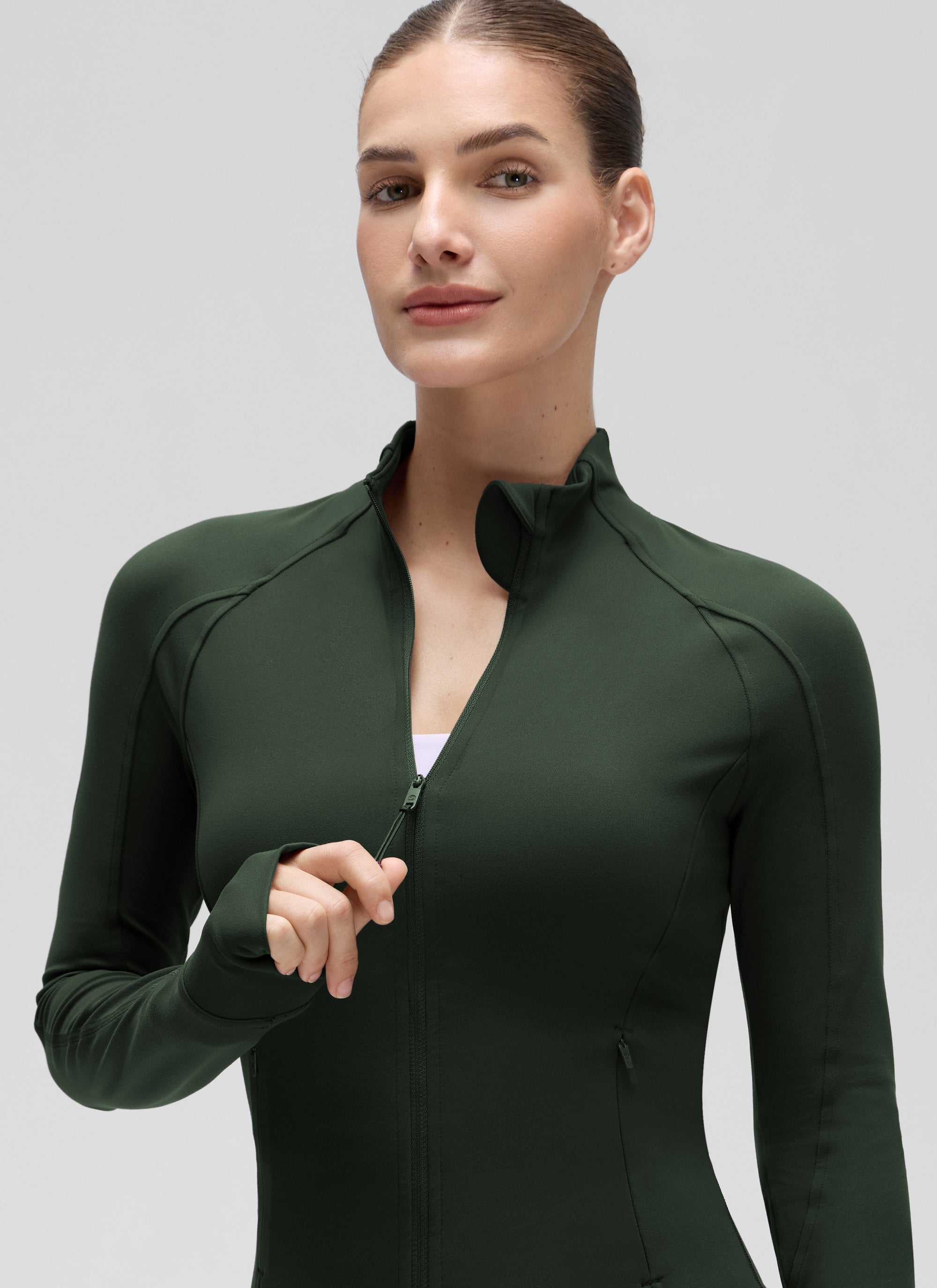 CRZ YOGA Women's Butterluxe Cropped Pocket Outerwear Full Zip Jackets Legend Green